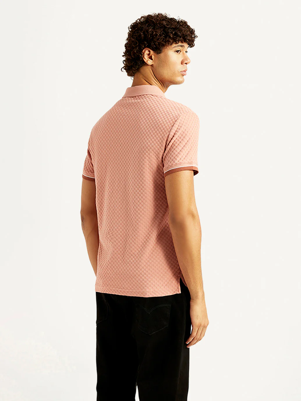Men's Redloop Textured Pink Slim Fit Polo T-shirt - Image 5