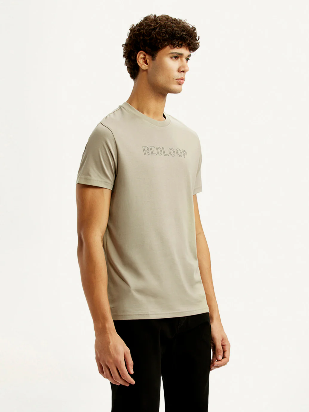 Men's Redloop Typography Beige Slim Fit T-shirt - Image 5