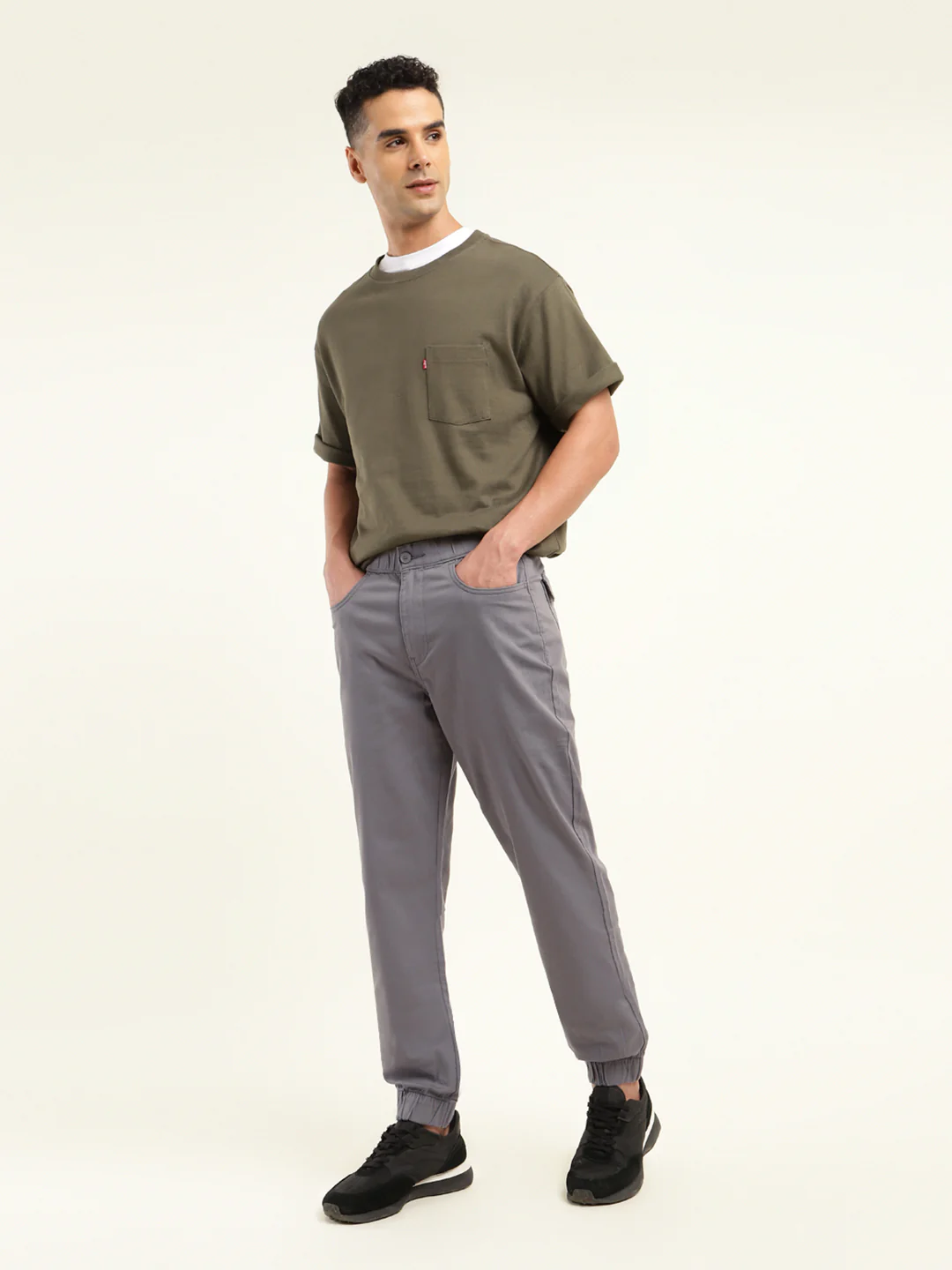 Men's Relaxed Fit Grey Jogger Cargos - Image 5