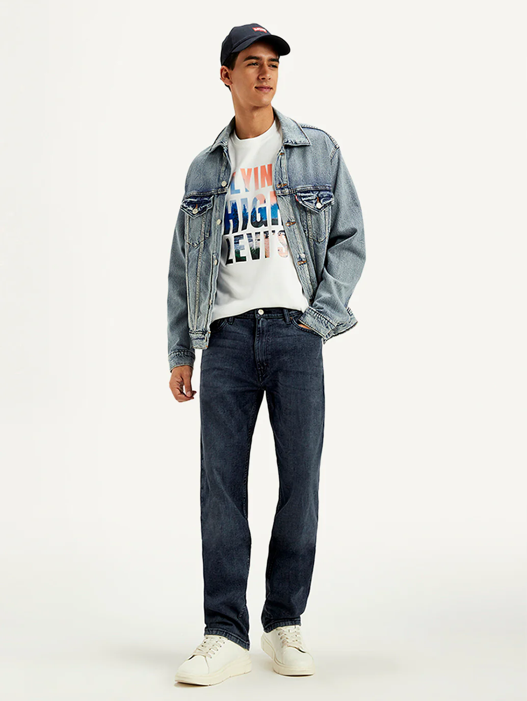 Men's 555'96 Blue Relaxed Straight Fit Mid Rise Jeans