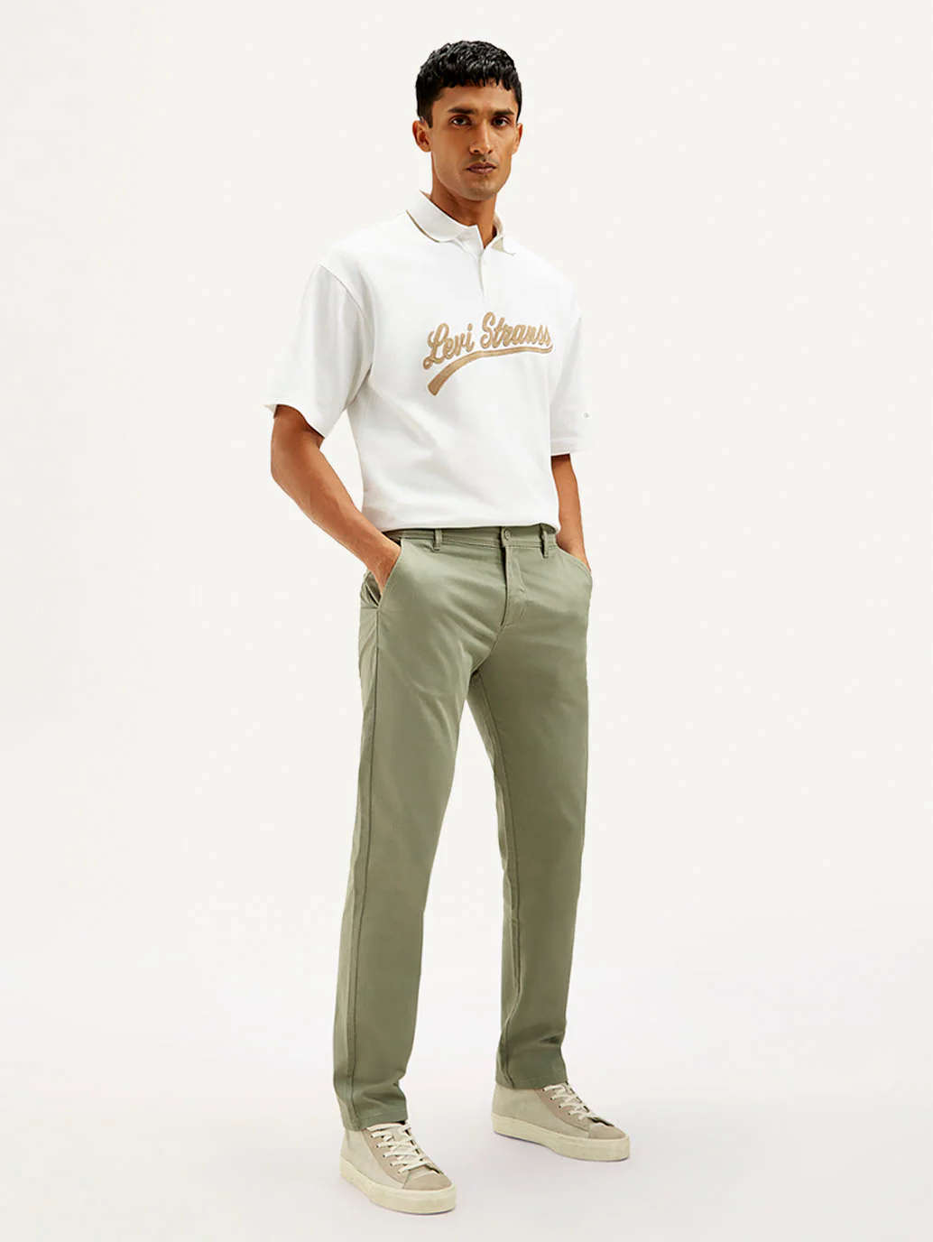 Men's Green Authentic Straight Fit Chino Pants - Image 2