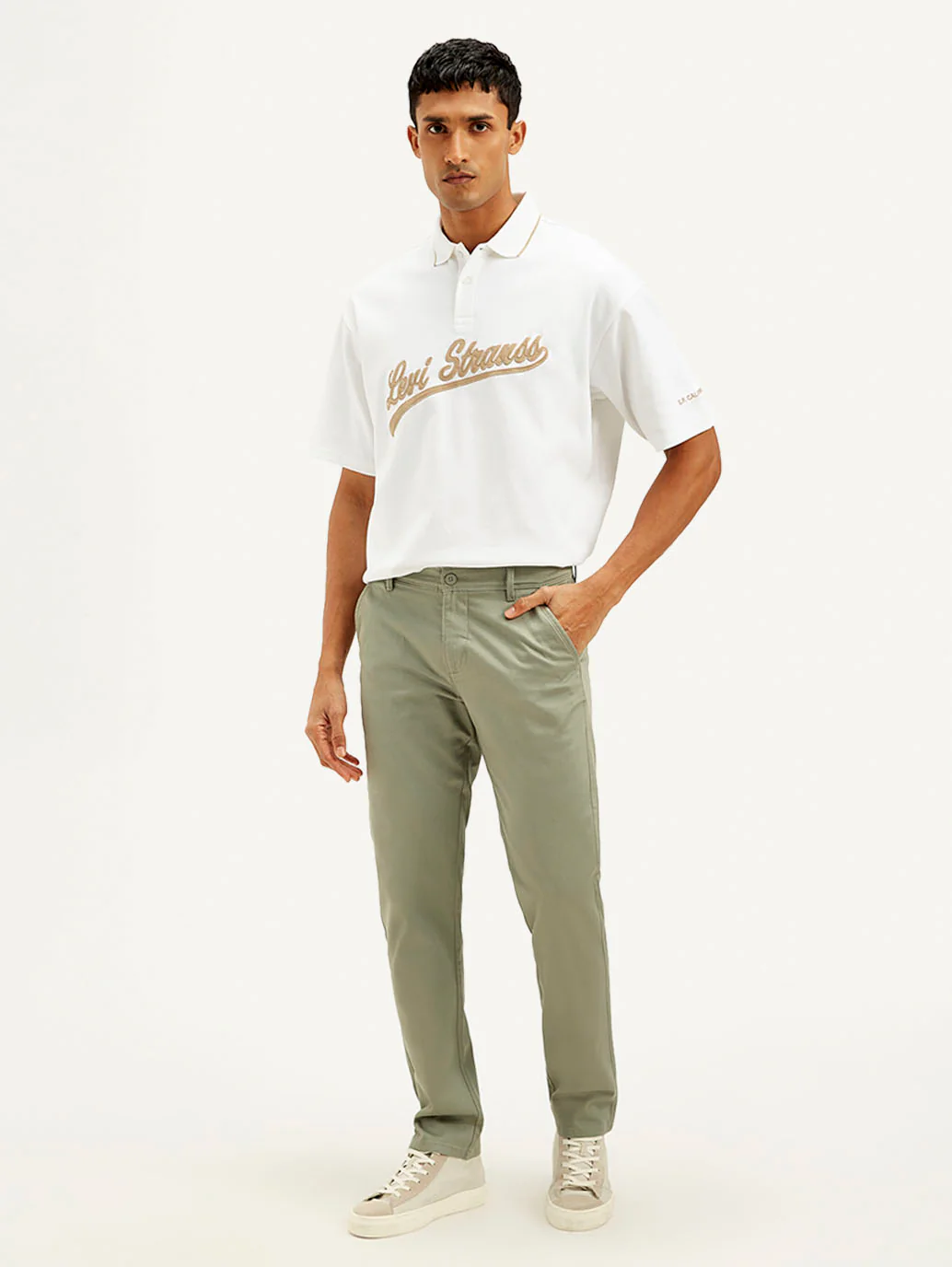 Men's Green Authentic Straight Fit Chino Pants - Image 3