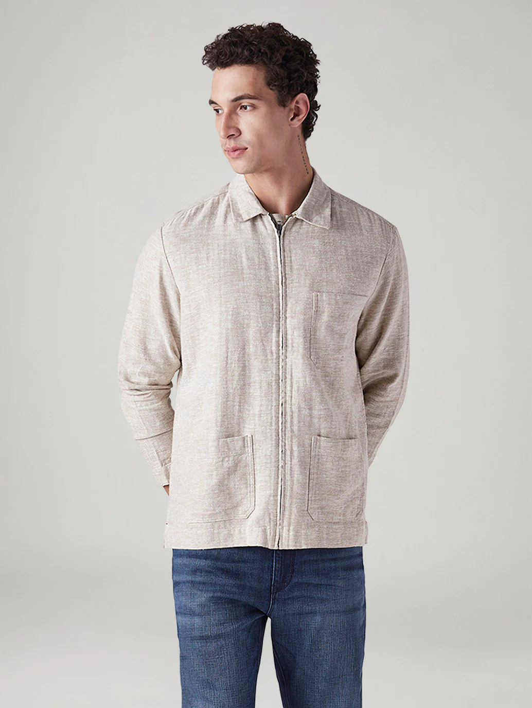 Men's Self Design Beige Linen Jackets - Image 2