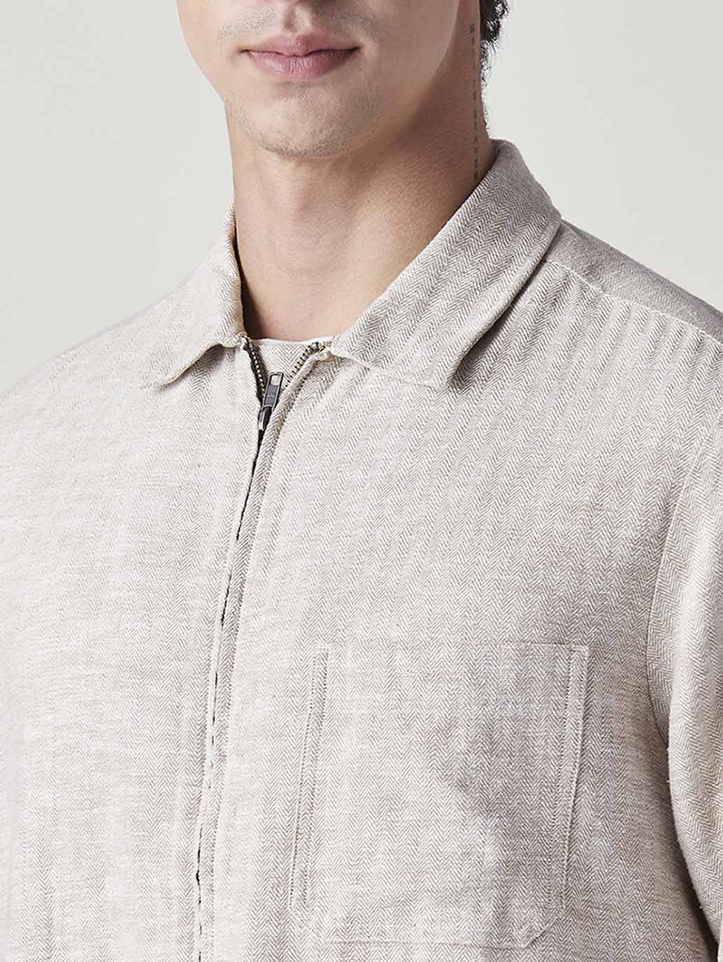 Men's Self Design Beige Linen Jackets - Image 4