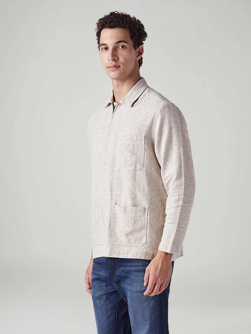 Men's Self Design Beige Linen Jackets - Image 5