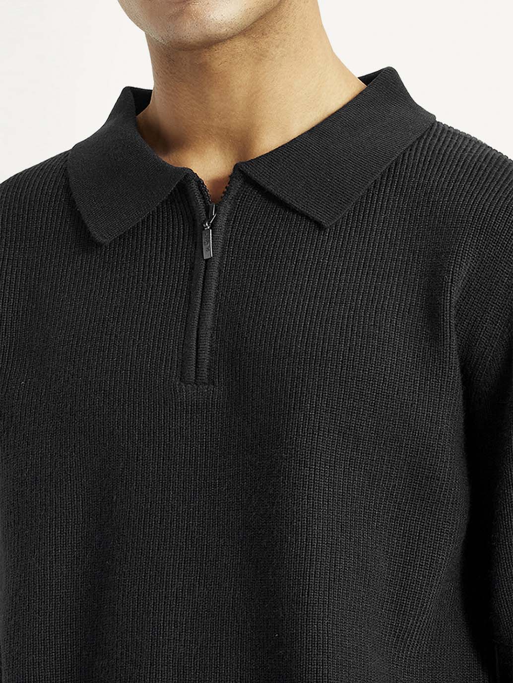 Men's Self Design Black Polo Neck Sweater - Image 4