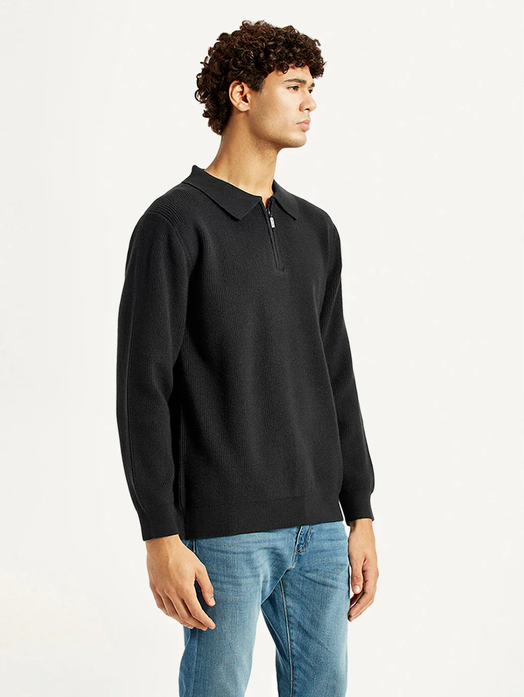 Men's Self Design Black Polo Neck Sweater - Image 5