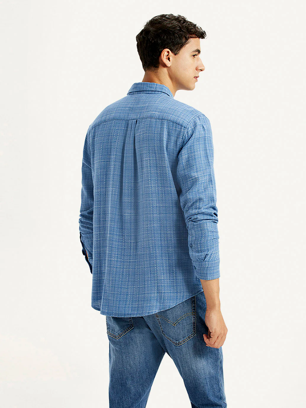 Men's Self Design Blue Slim Fit Shirt - Image 2