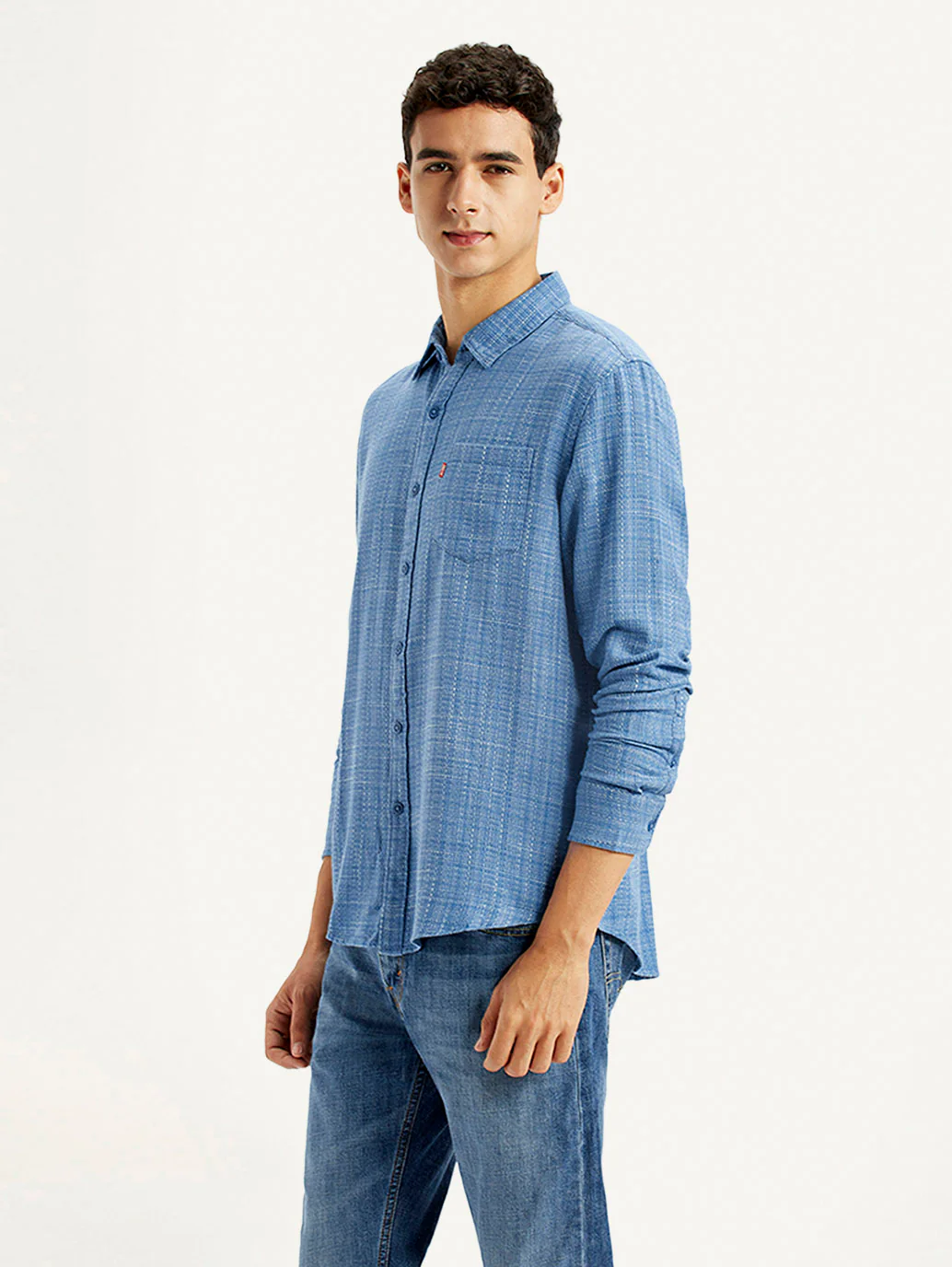 Men's Self Design Blue Slim Fit Shirt - Image 5