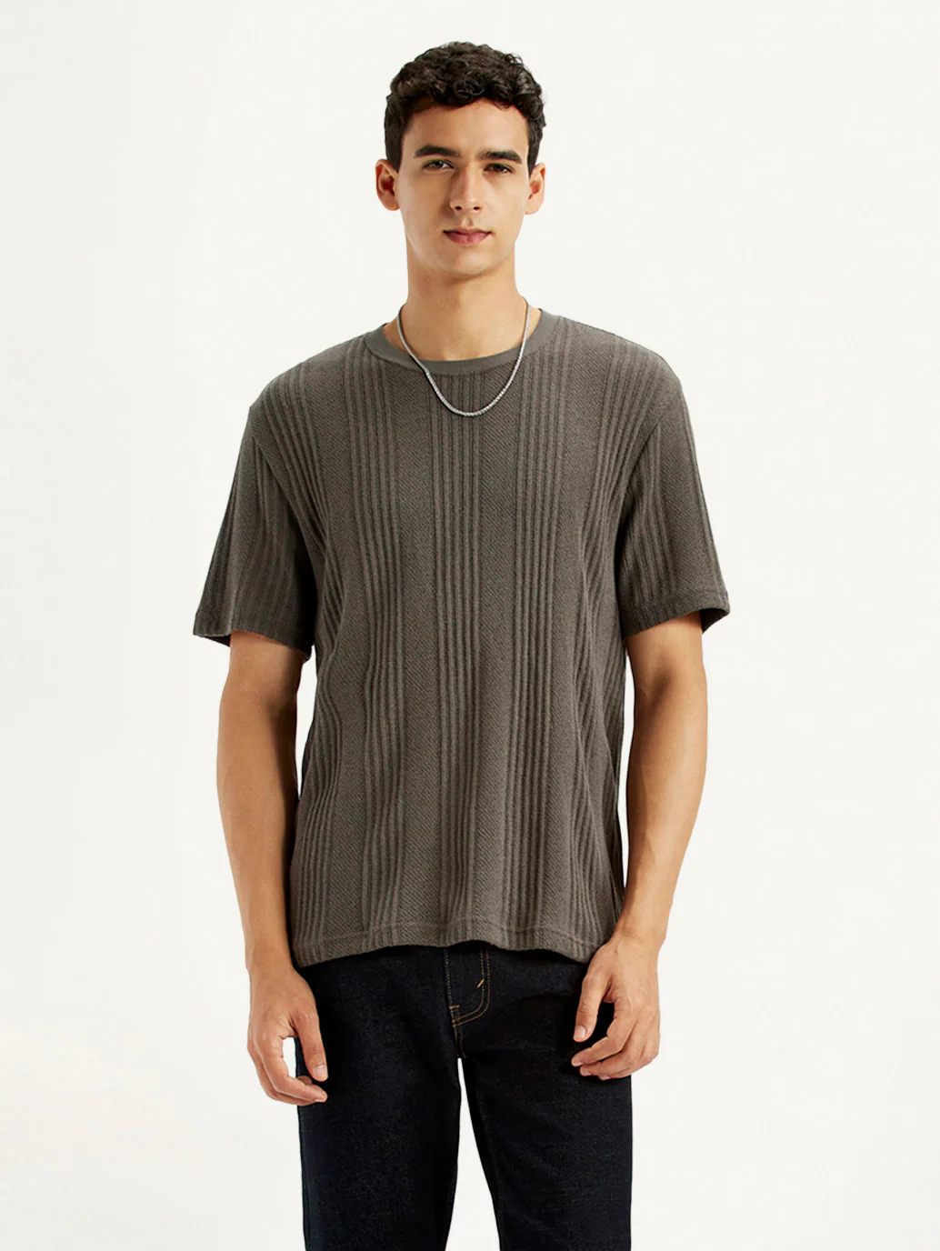 Men's Self Design Brown Crew Neck T-shirt - Image 2