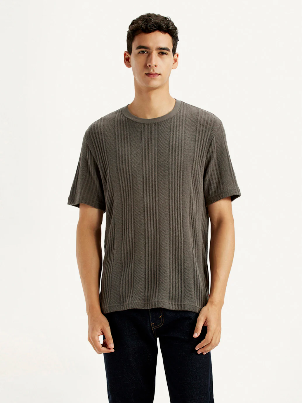 Men's Self Design Brown Crew Neck T-shirt - Image 3