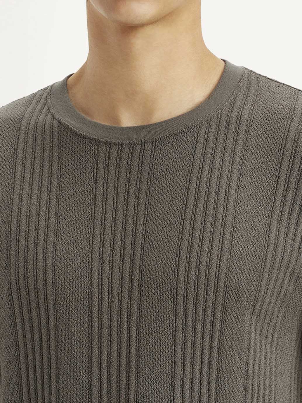 Men's Self Design Brown Crew Neck T-shirt - Image 5