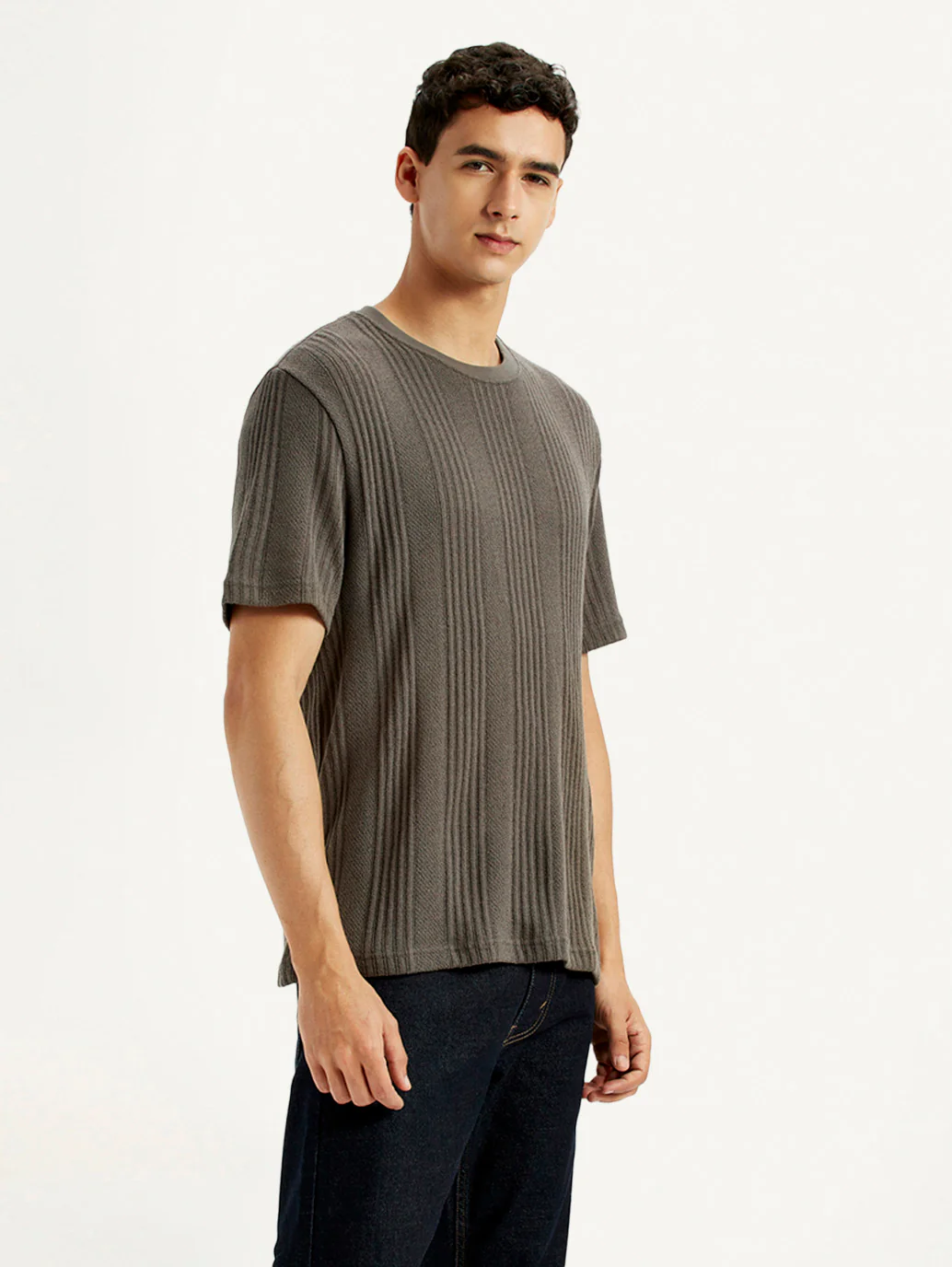 Men's Self Design Brown Crew Neck T-shirt - Image 6