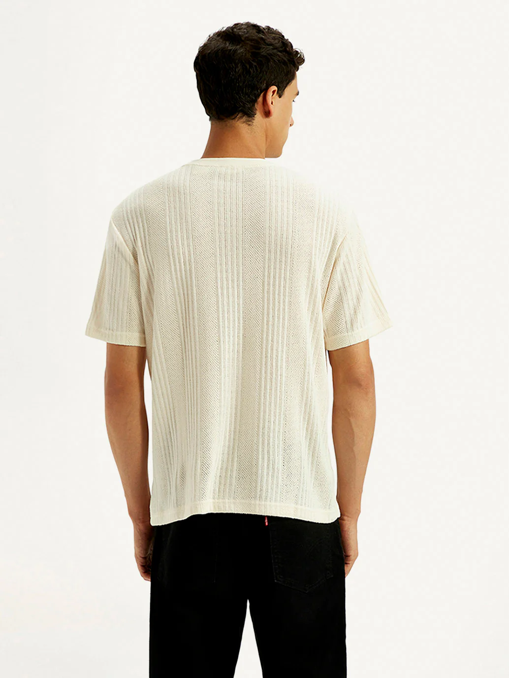 Men's Self Design Cream Crew Neck T-shirt - Image 4