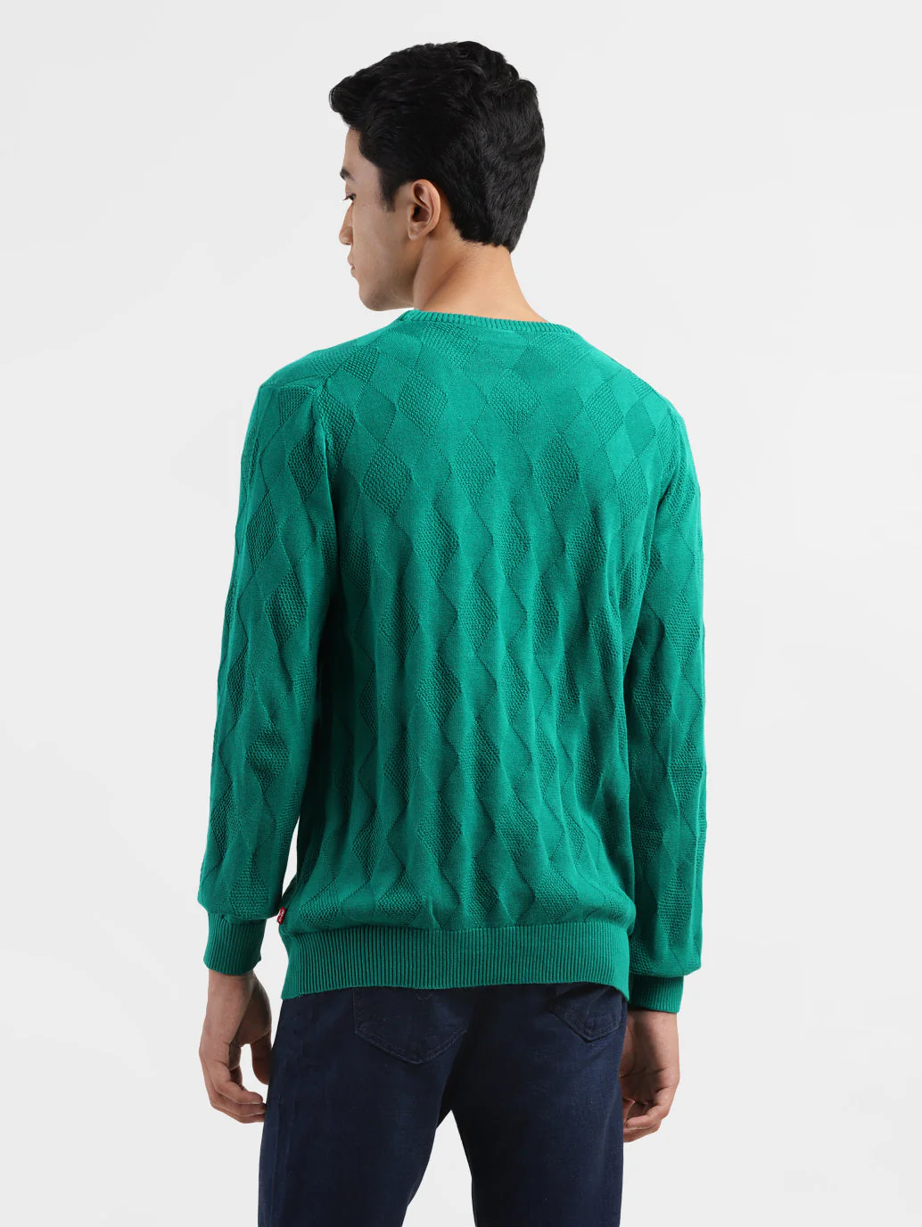 Men's Self Design Green Crew Neck Sweater - Image 3