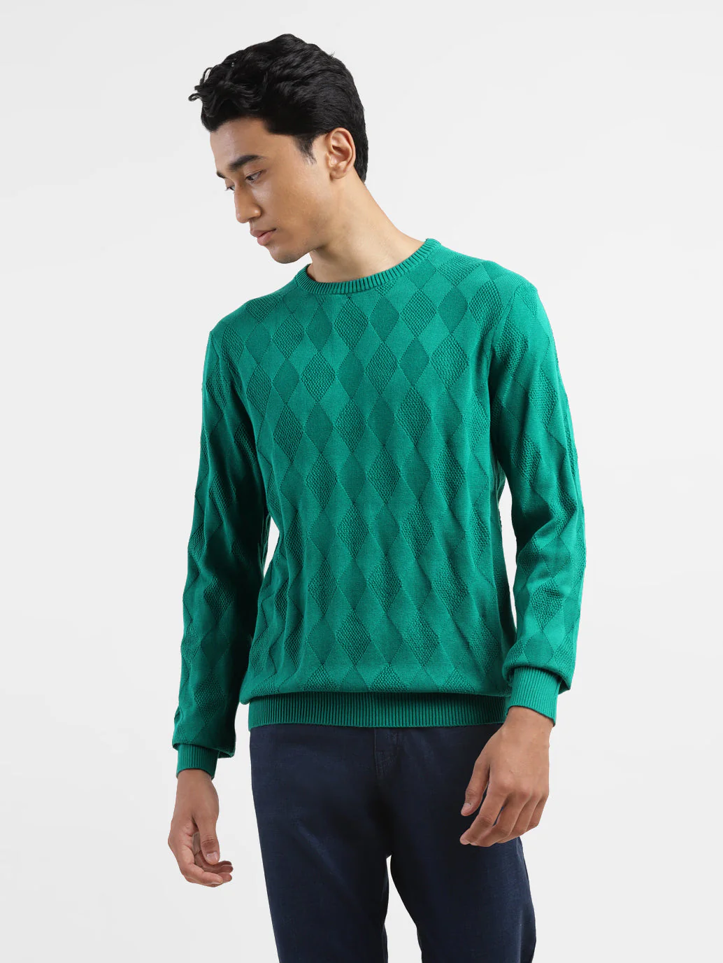 Men's Self Design Green Crew Neck Sweater - Image 6