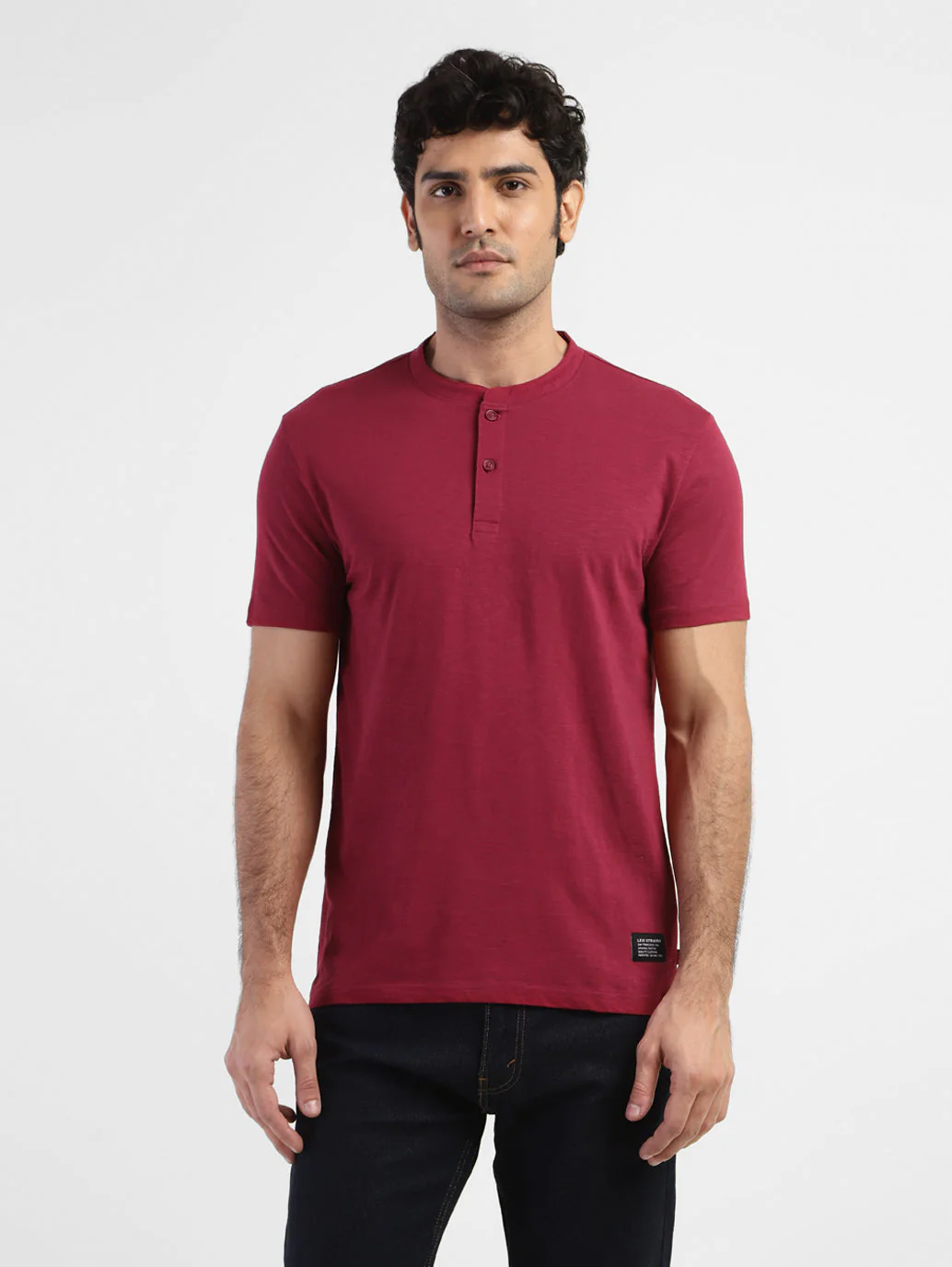 Men's Self Design Henley T-shirt Red - Image 2
