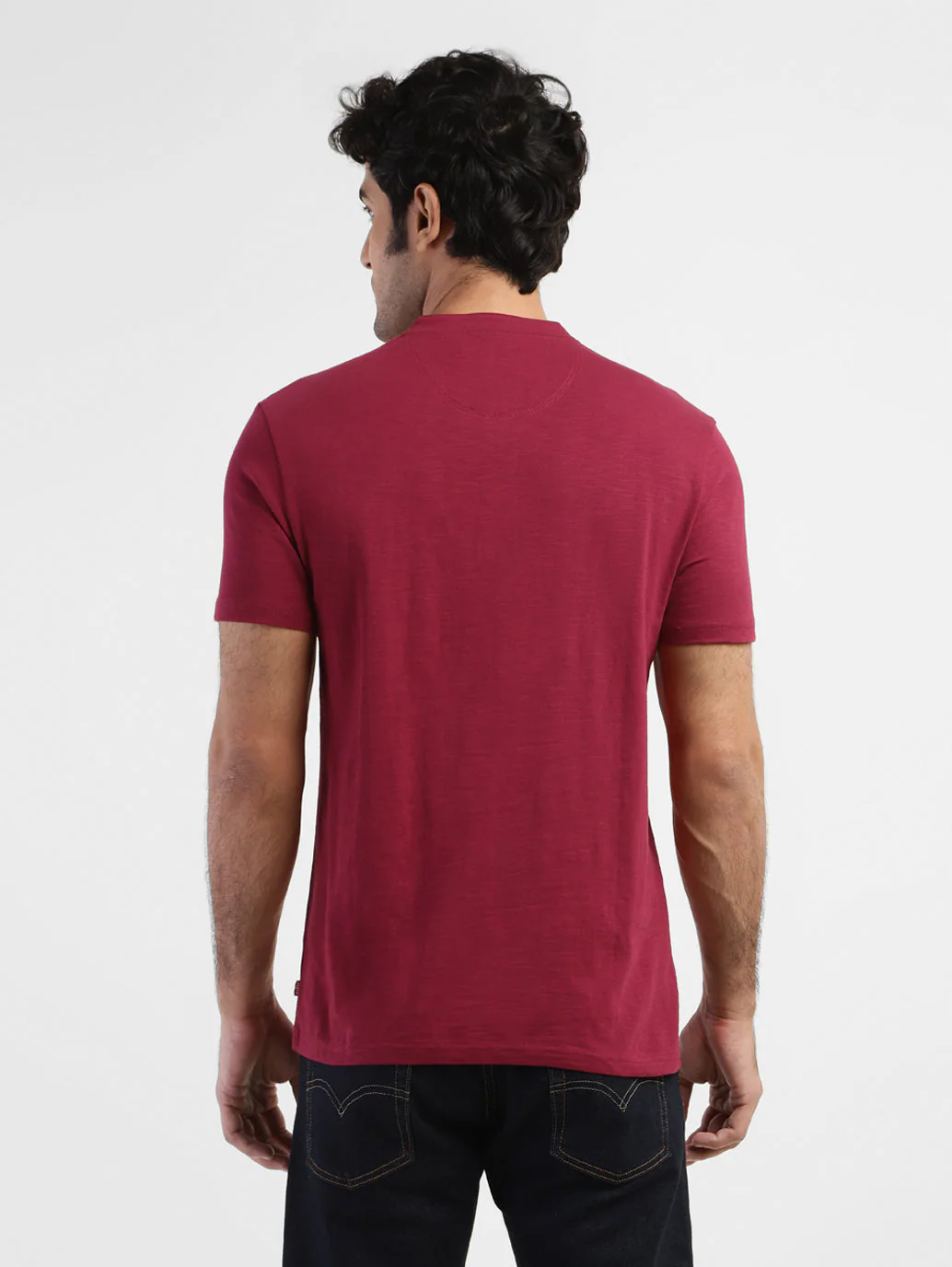 Men's Self Design Henley T-shirt Red - Image 3