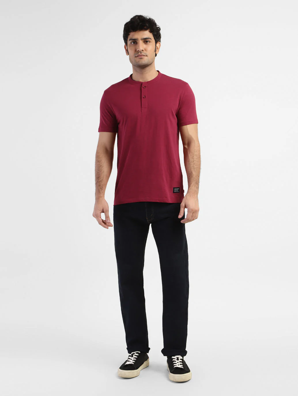 Men's Self Design Henley T-shirt Red - Image 5