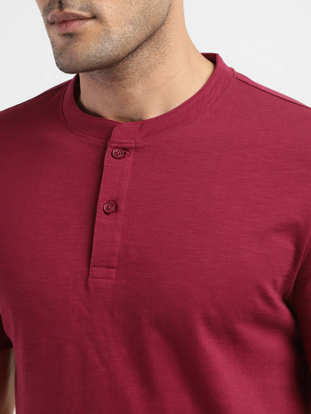 Men's Self Design Henley T-shirt Red - Image 6