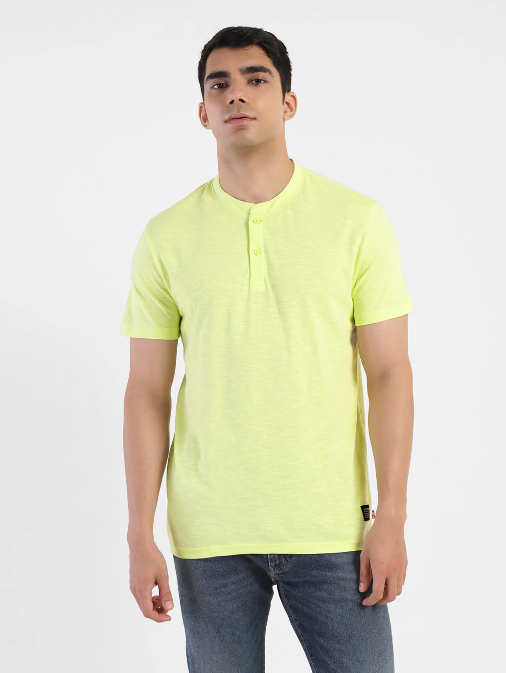 Men's Self Design Henley T-shirt Yellow - Image 2