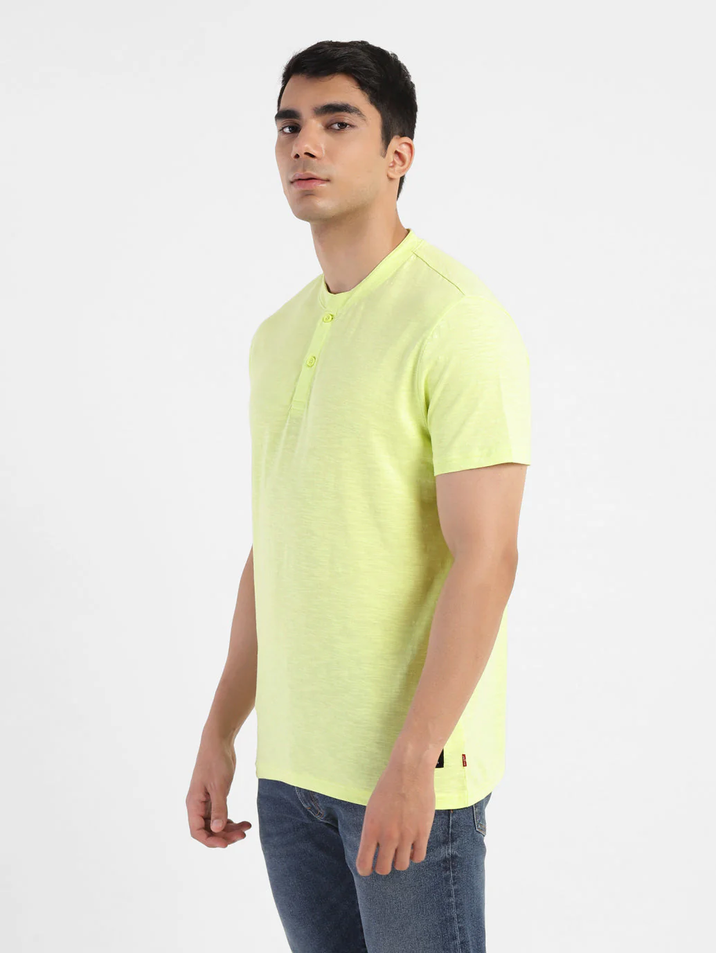 Men's Self Design Henley T-shirt Yellow - Image 4