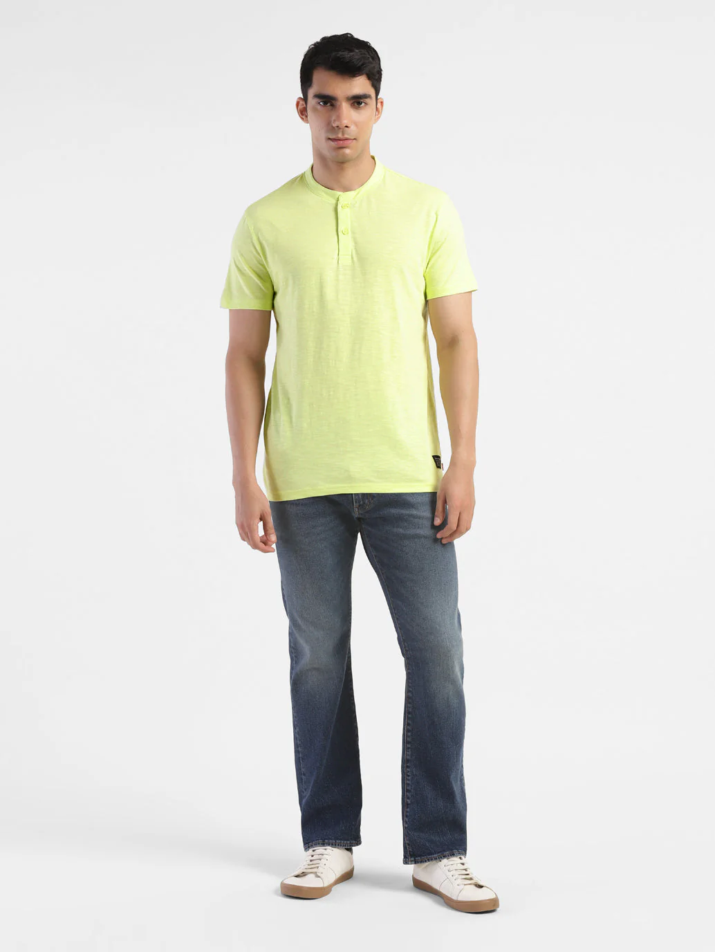 Men's Self Design Henley T-shirt Yellow - Image 5