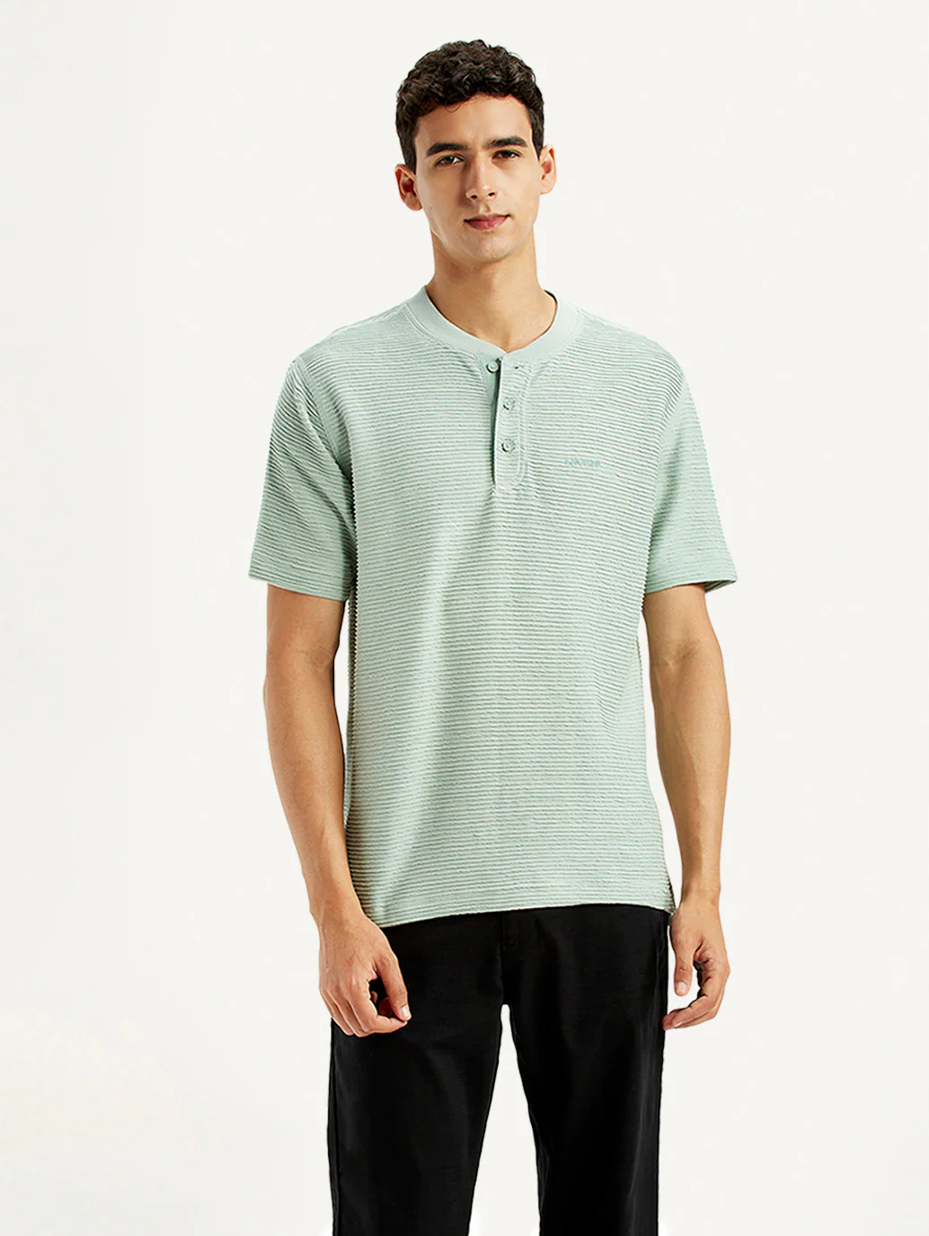 Men's Self Design Green Slim Fit T-Shirt - Image 2