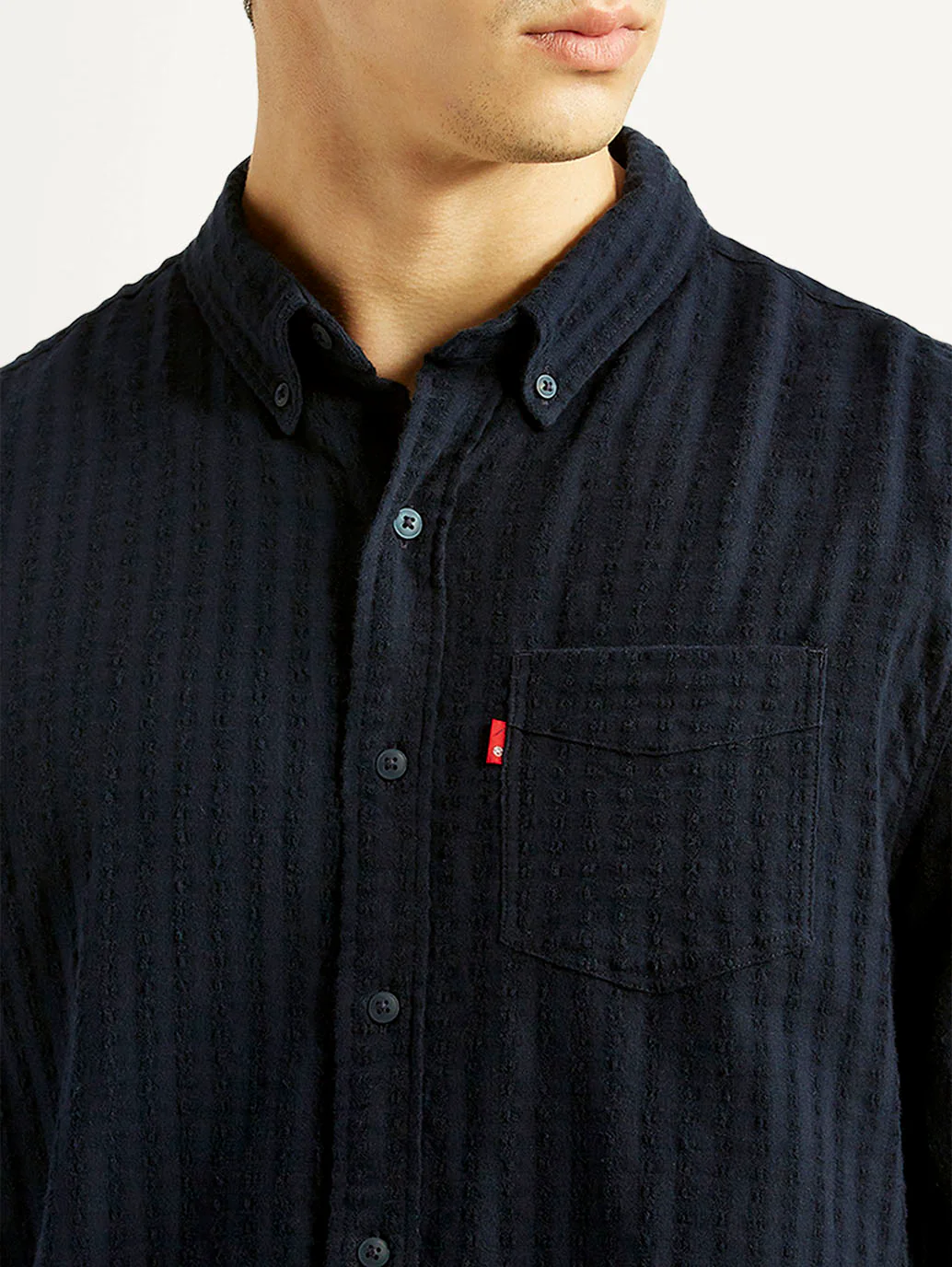 Men's Self Design Navy Slim Fit Shirt - Image 4