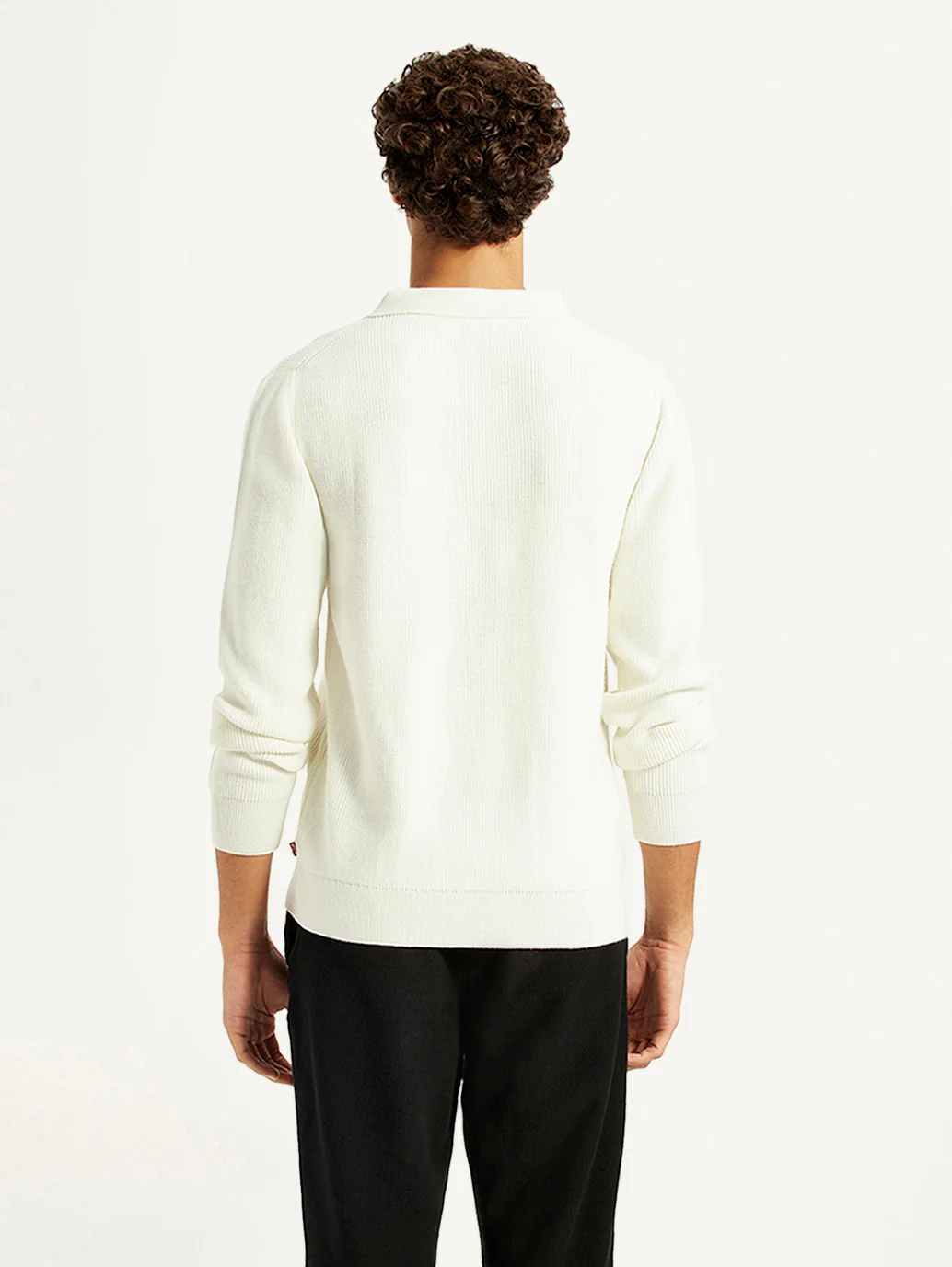 Men's Self Design Off White Polo Neck Sweater - Image 3