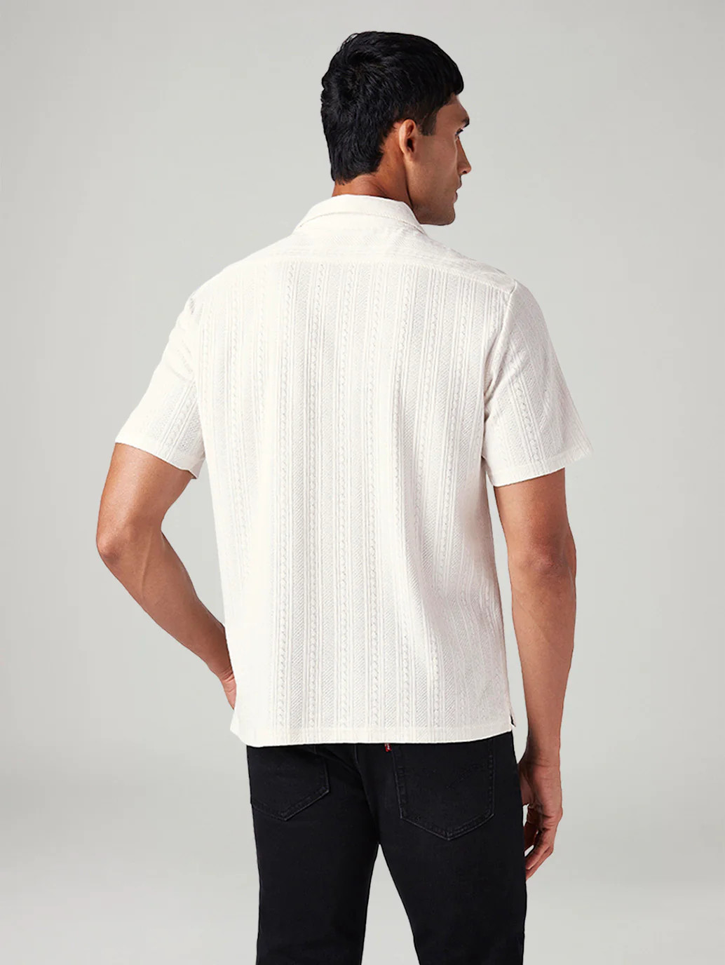 Men's Off White Relaxed Fit Resort Collar Camp Shirt - Image 3