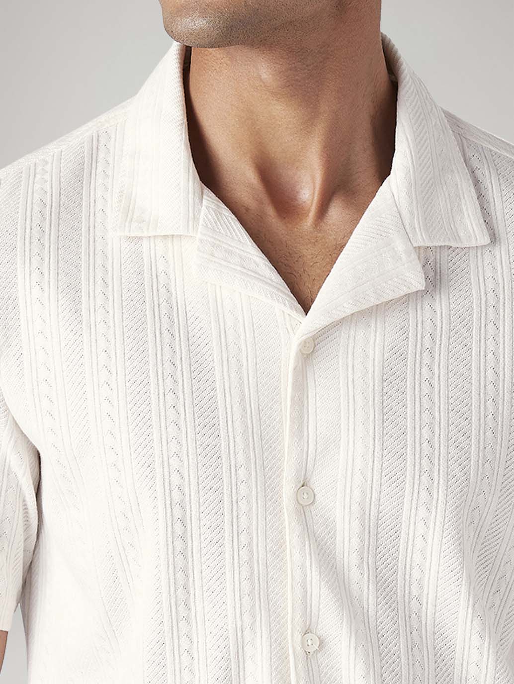 Men's Off White Relaxed Fit Resort Collar Camp Shirt - Image 4