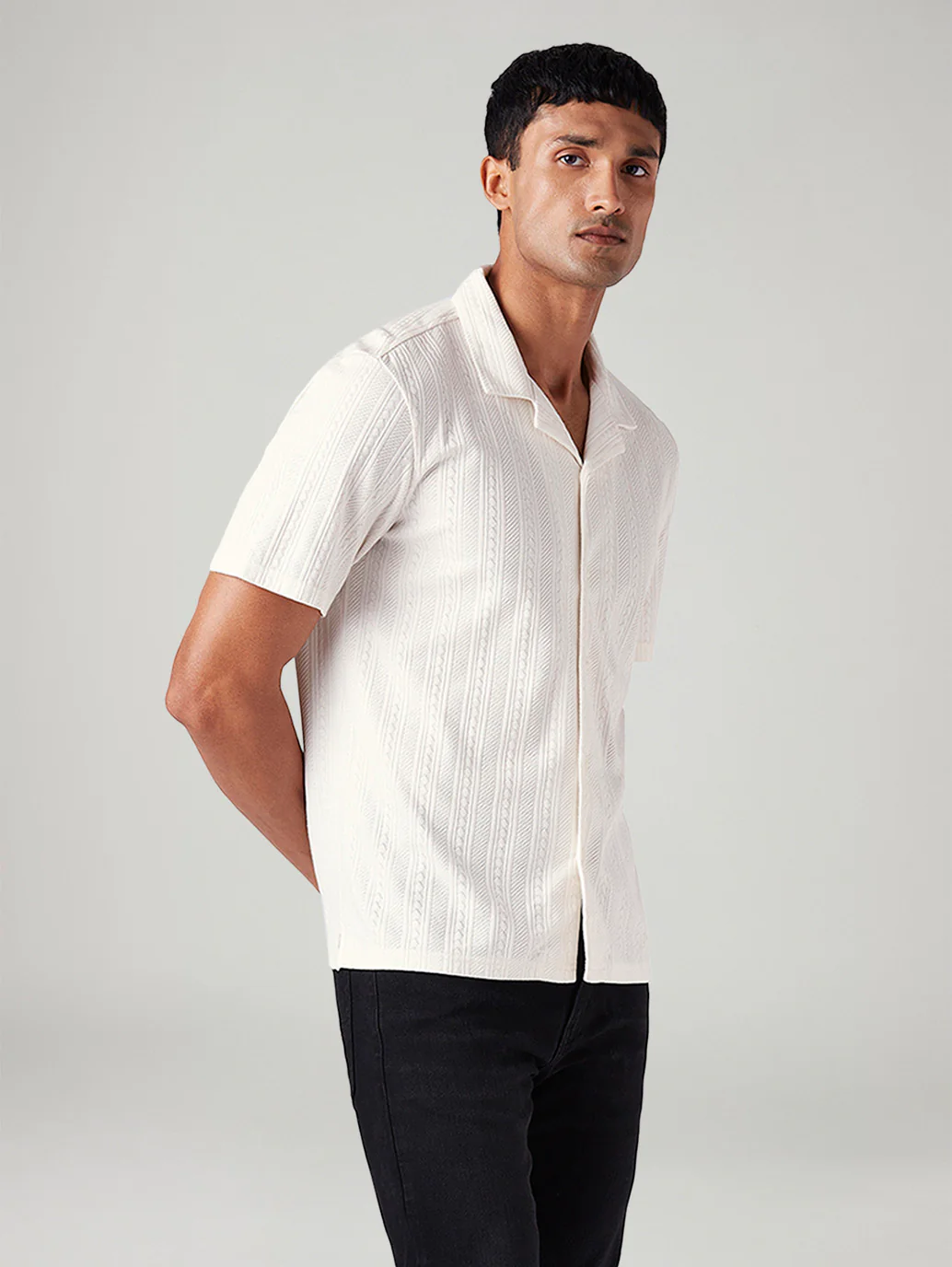 Men's Off White Relaxed Fit Resort Collar Camp Shirt - Image 5