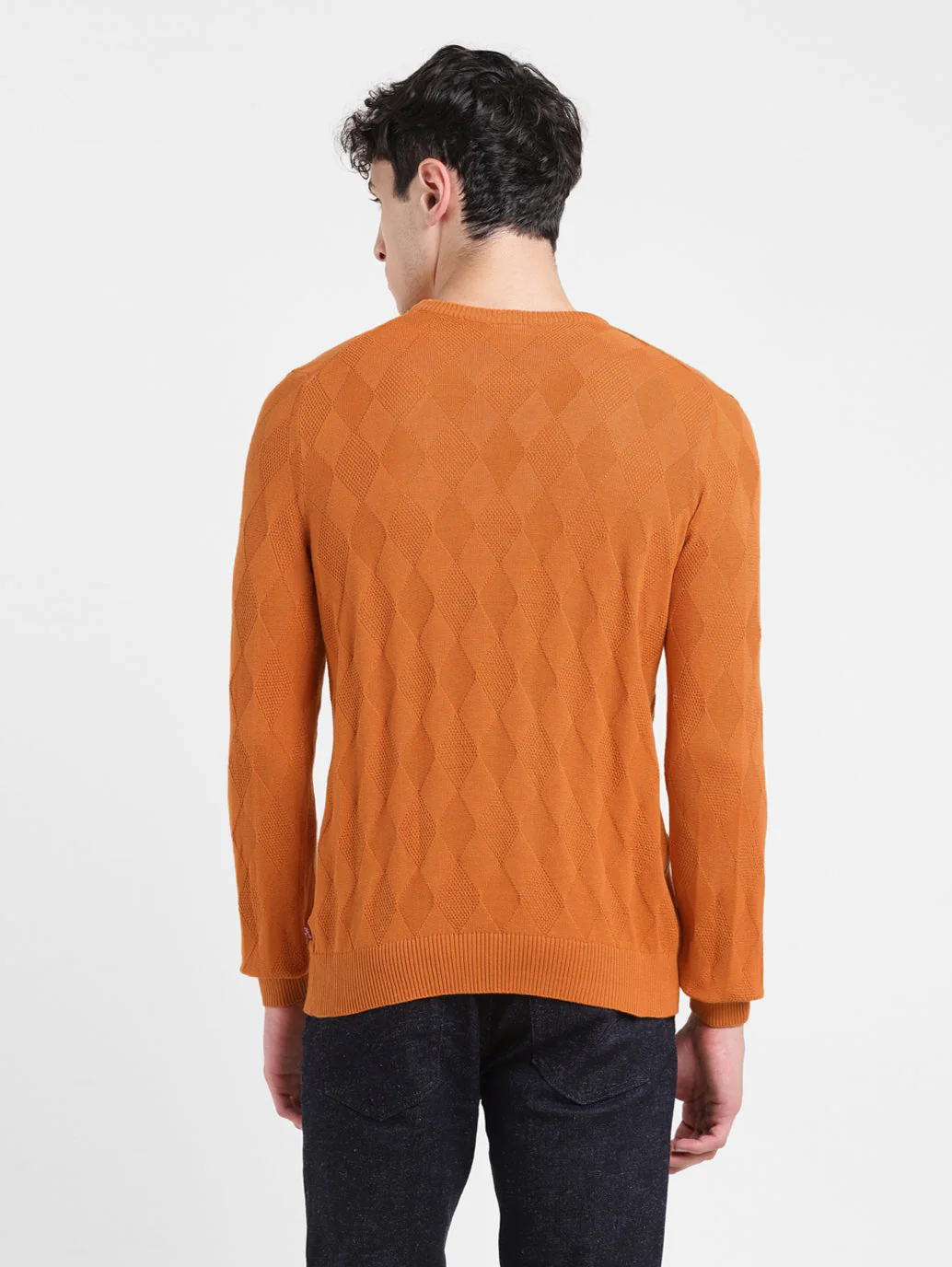 Men's Self Design Orange Crew Neck Sweater - Image 3
