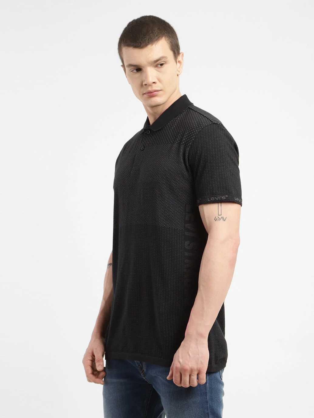 Men's Self Design Polo Collar T-shirt - Image 4