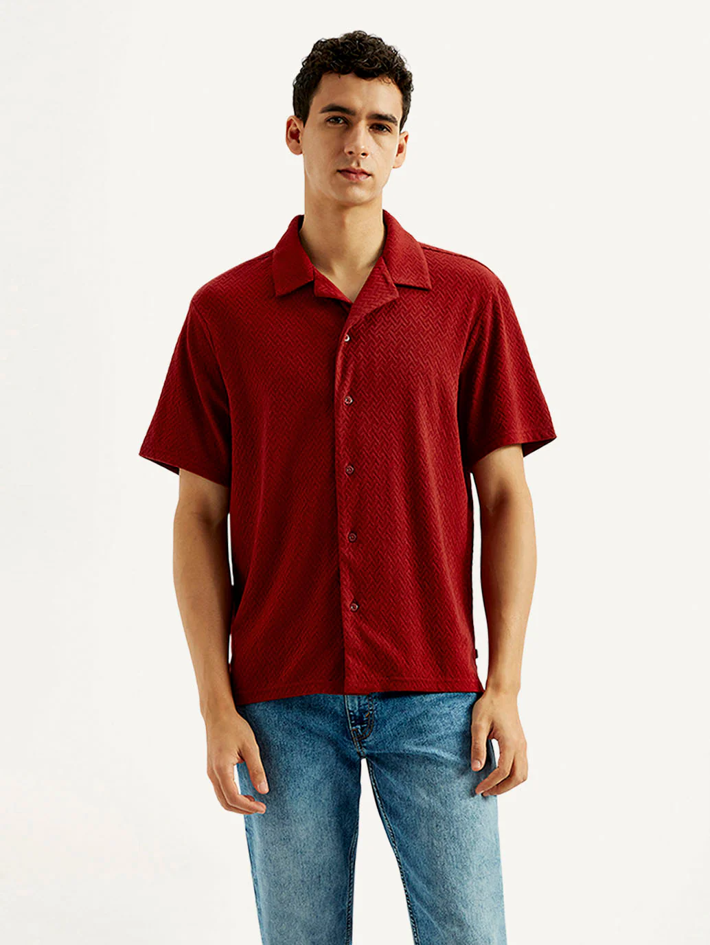 Men's Textured Slim Fit Resort Collar Knit Shirt - Image 2