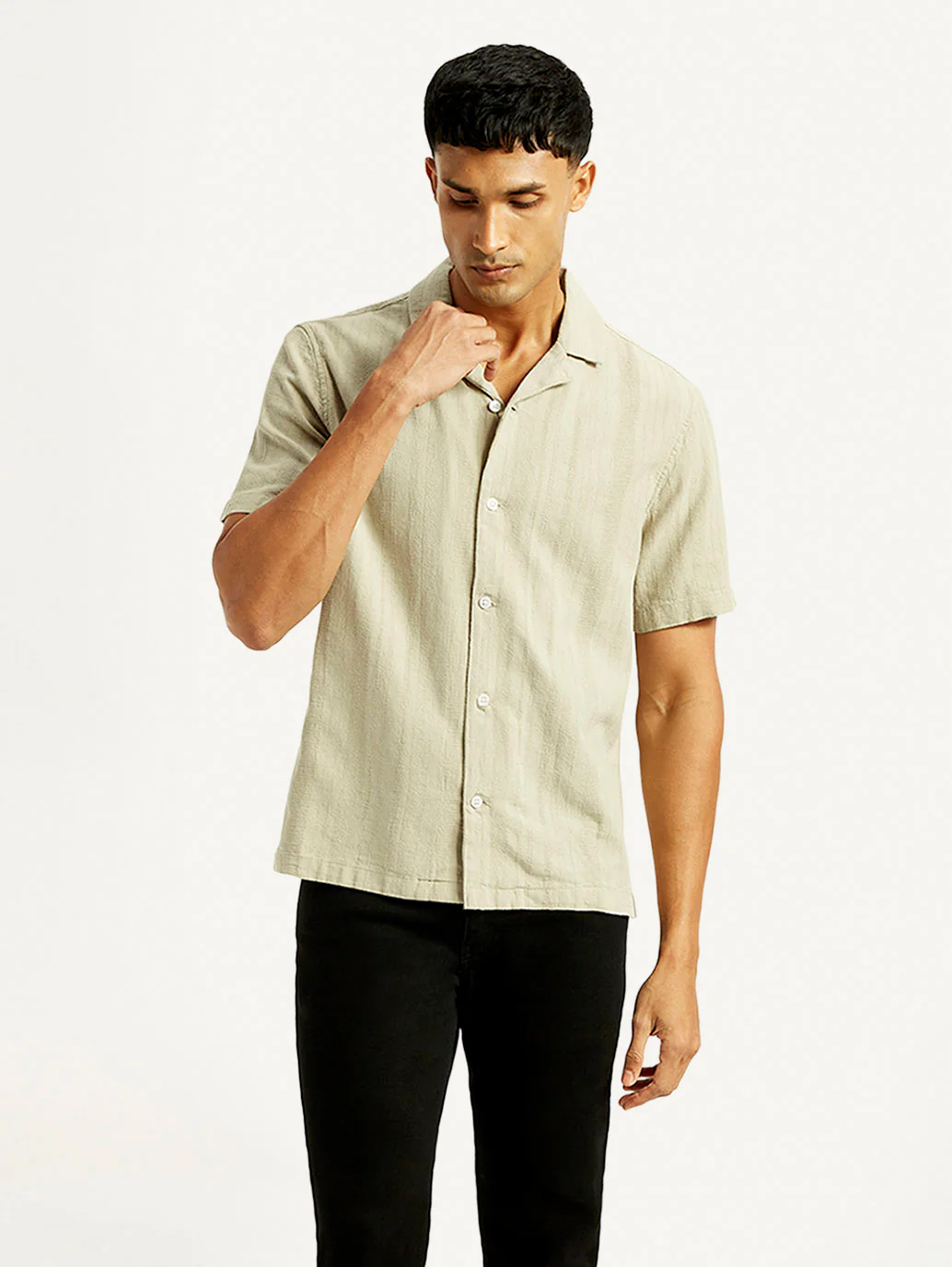 Men's Self Design Slim Fit Resort Collar Shirt - Image 5
