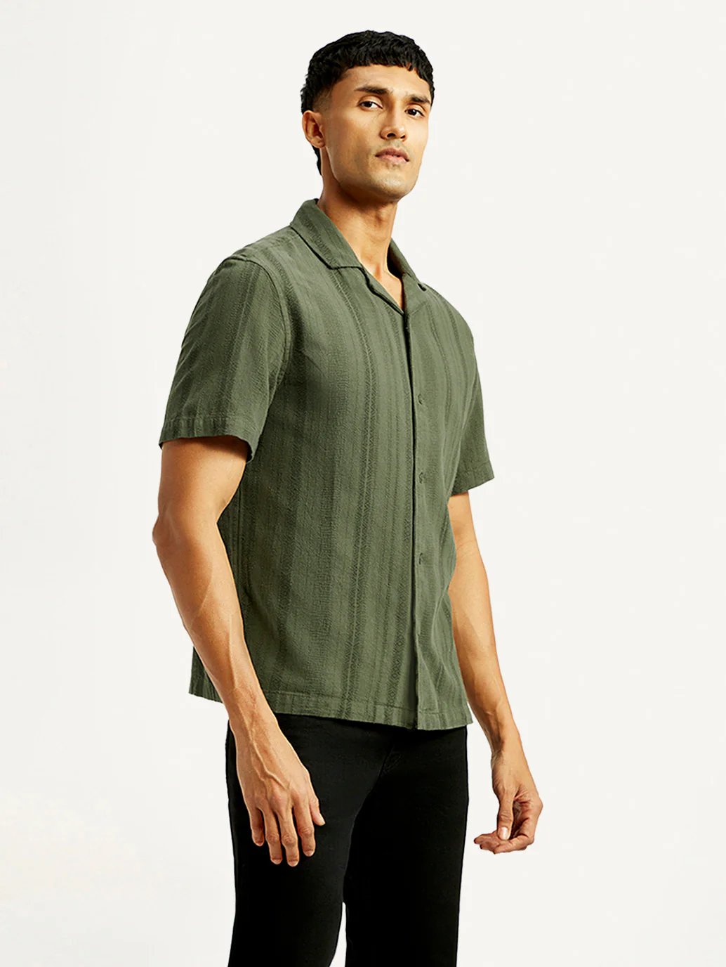 Men's Self Design Slim Fit Resort Collar Shirt - Image 4