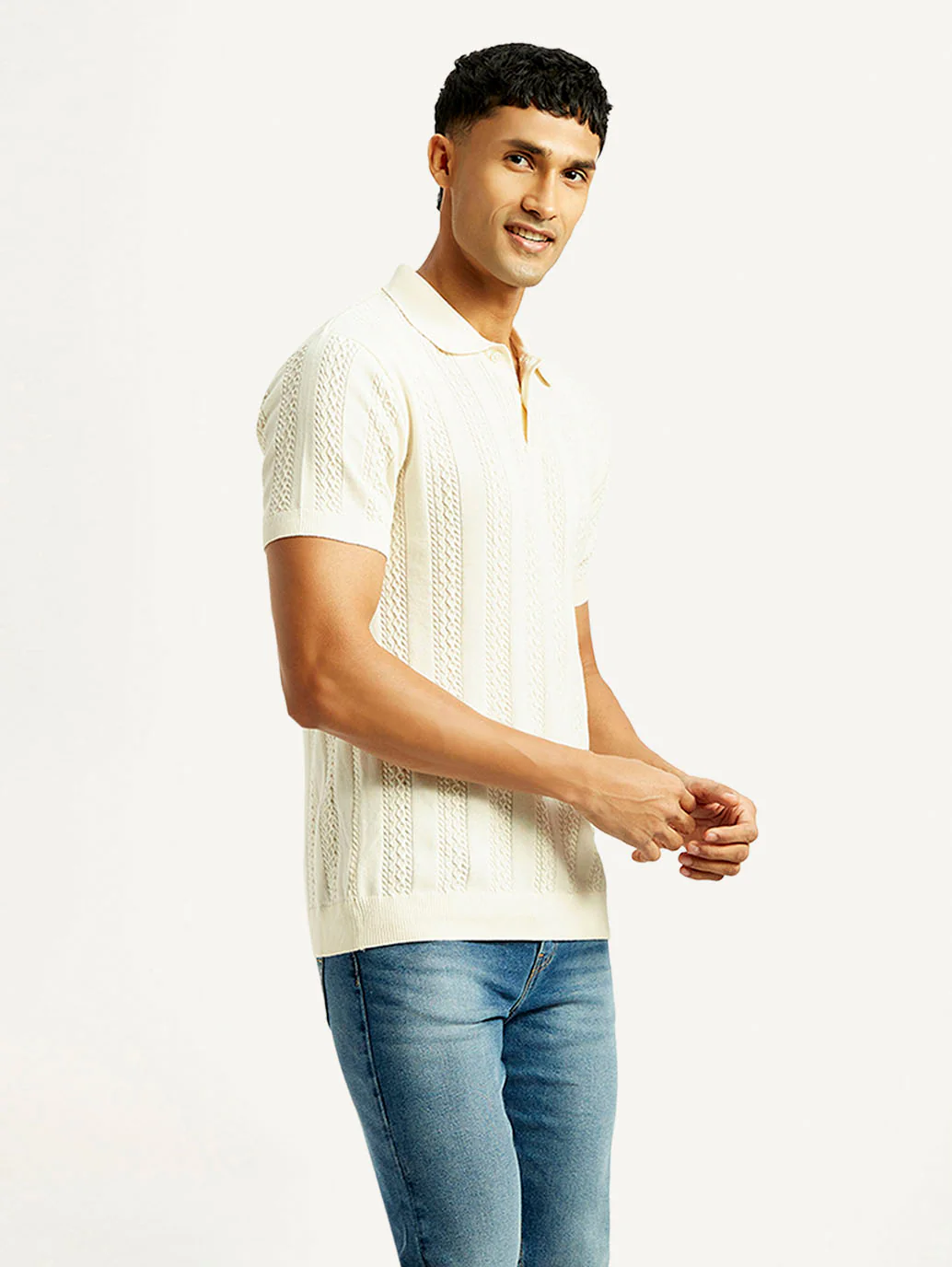 Men's Self Design Slim Fit Polo T-shirt - Image 4