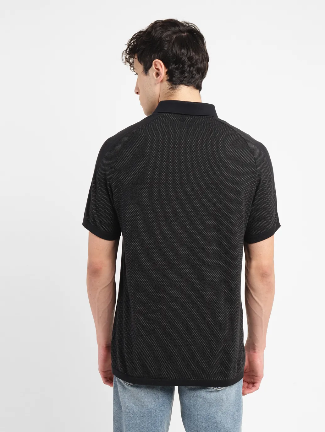 Men's Self Design Slim Fit Polo T-shirt - Image 3