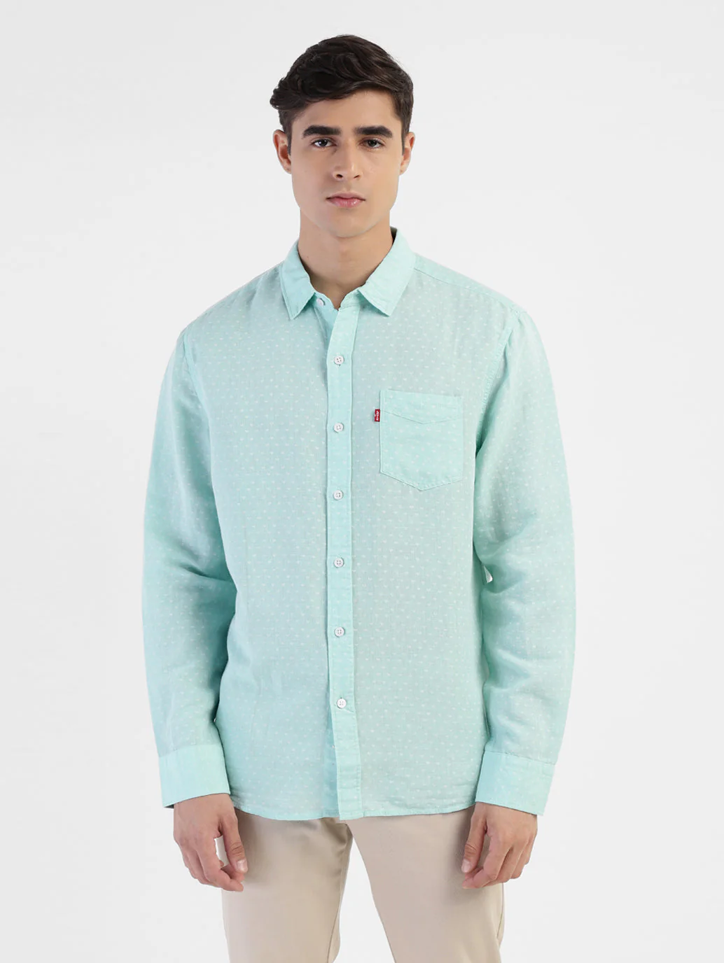Men's Polka Dot Spread Collar Linen Shirt - Image 2