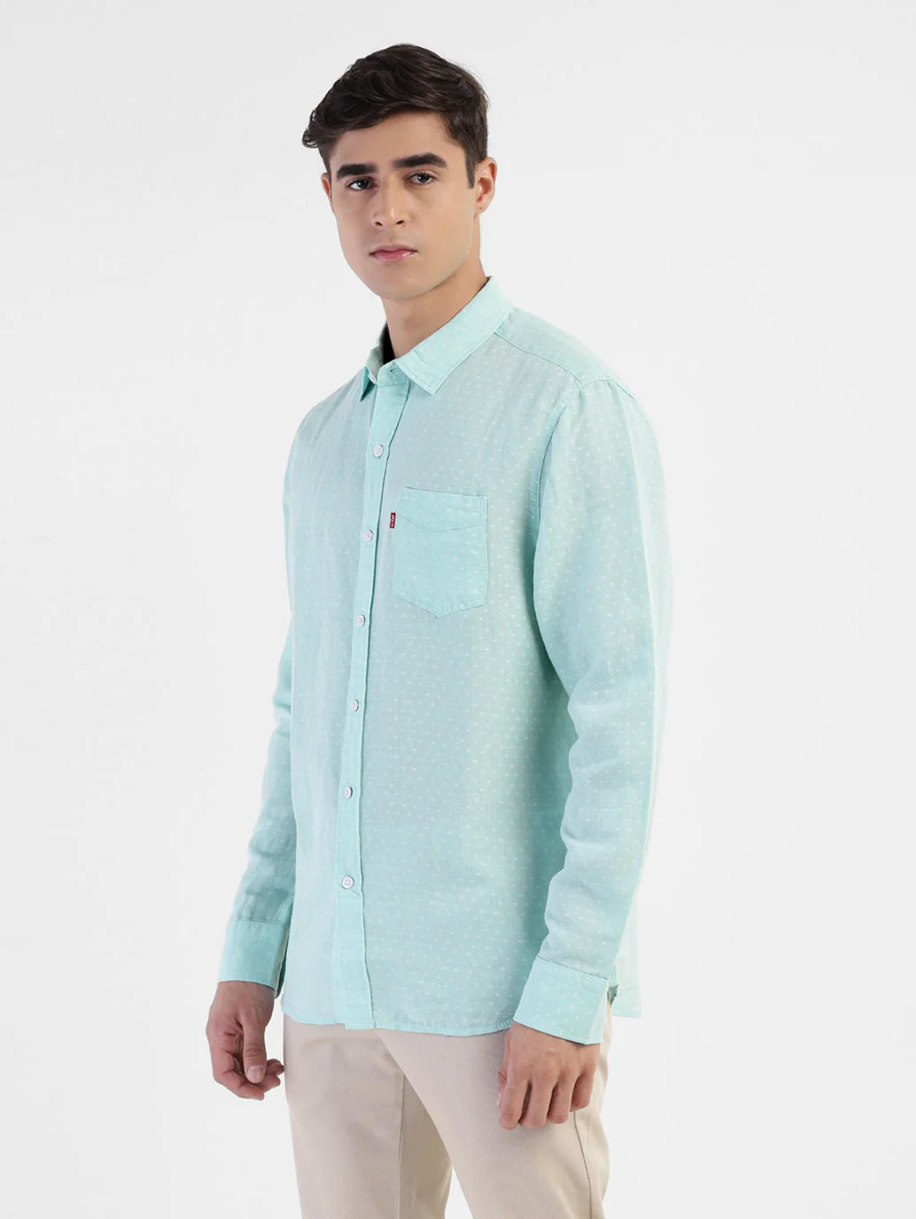Men's Polka Dot Spread Collar Linen Shirt - Image 4