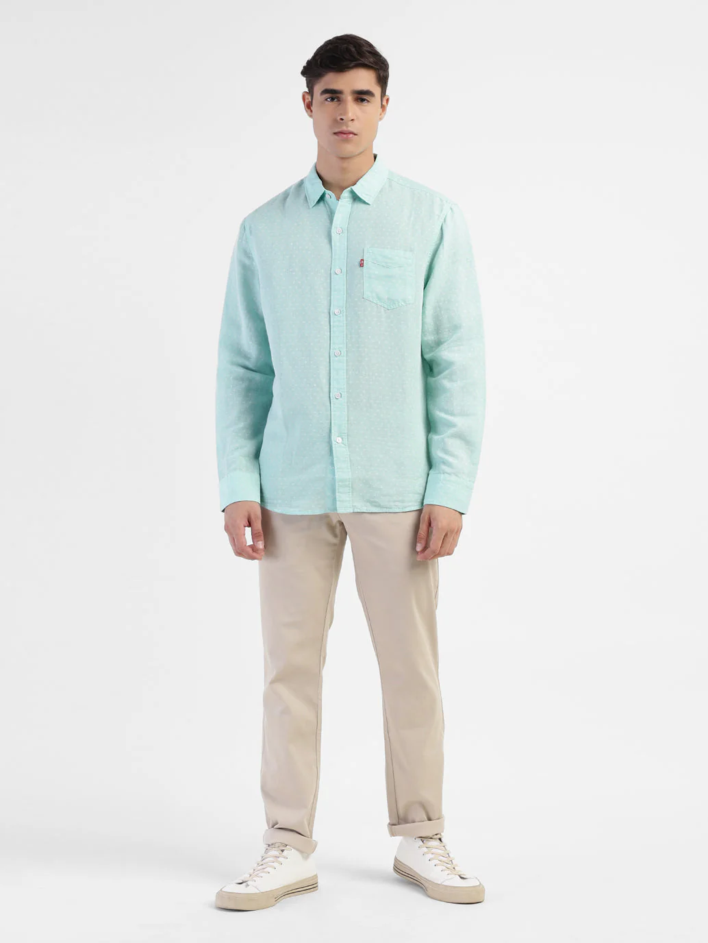 Men's Polka Dot Spread Collar Linen Shirt - Image 5