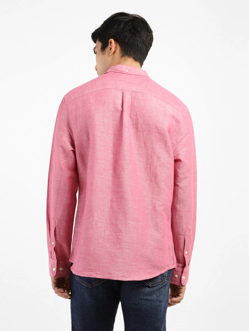 Men's Solid Spread Collar Linen Shirt - Image 3