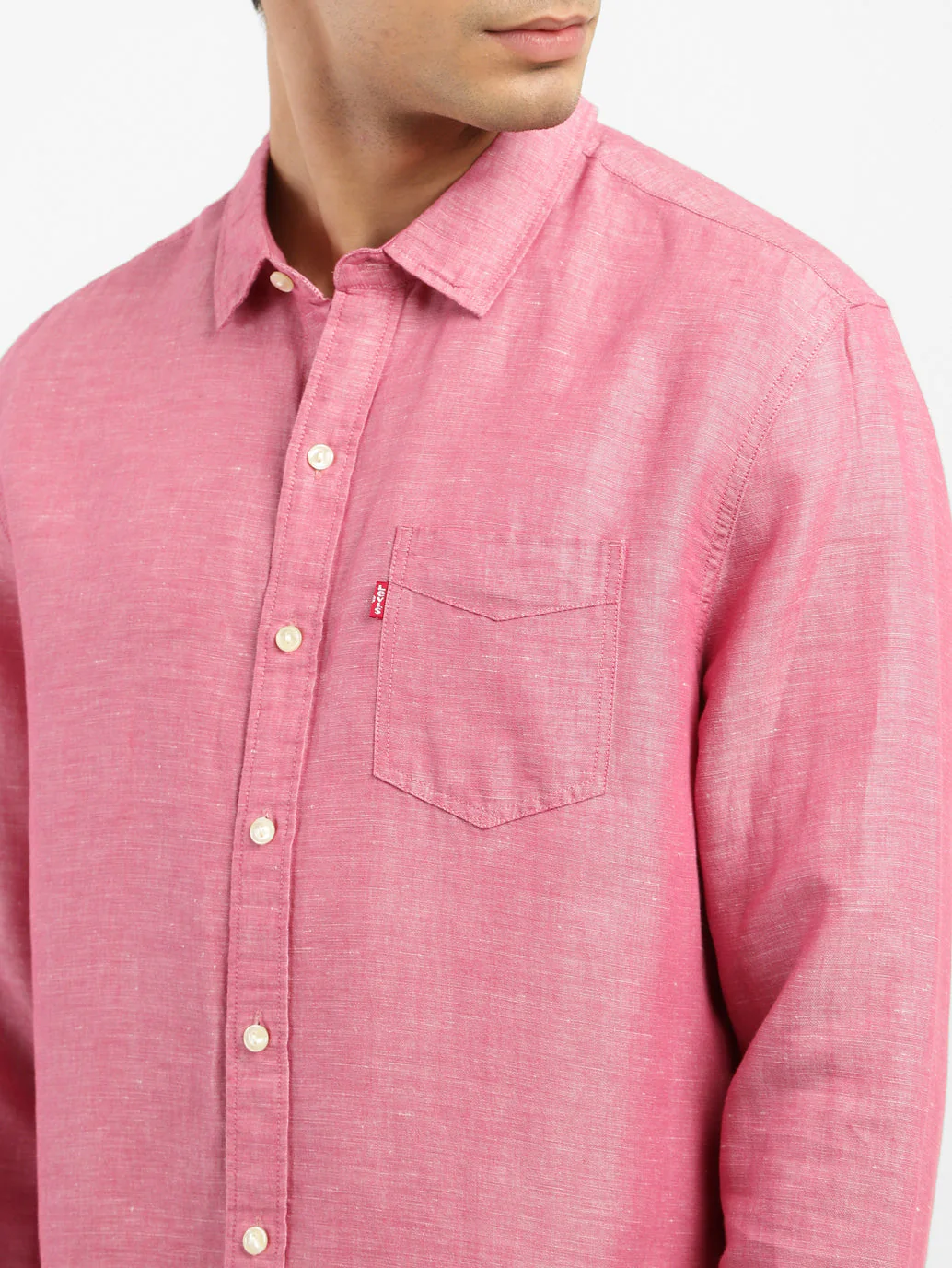 Men's Solid Spread Collar Linen Shirt - Image 5