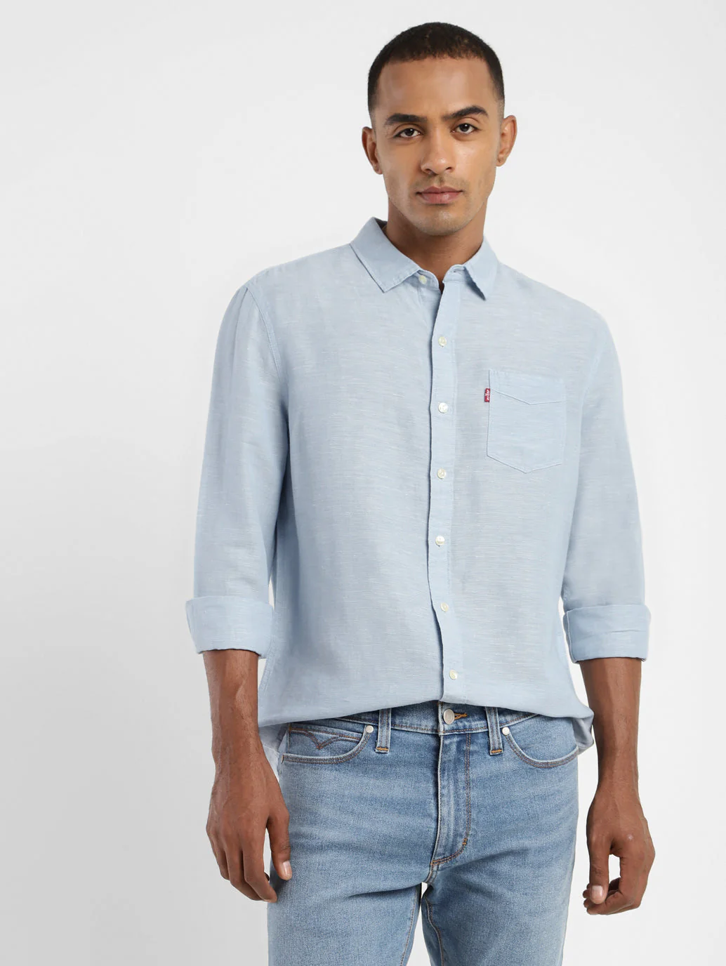 Men's Solid Spread Collar Linen Shirt - Image 2