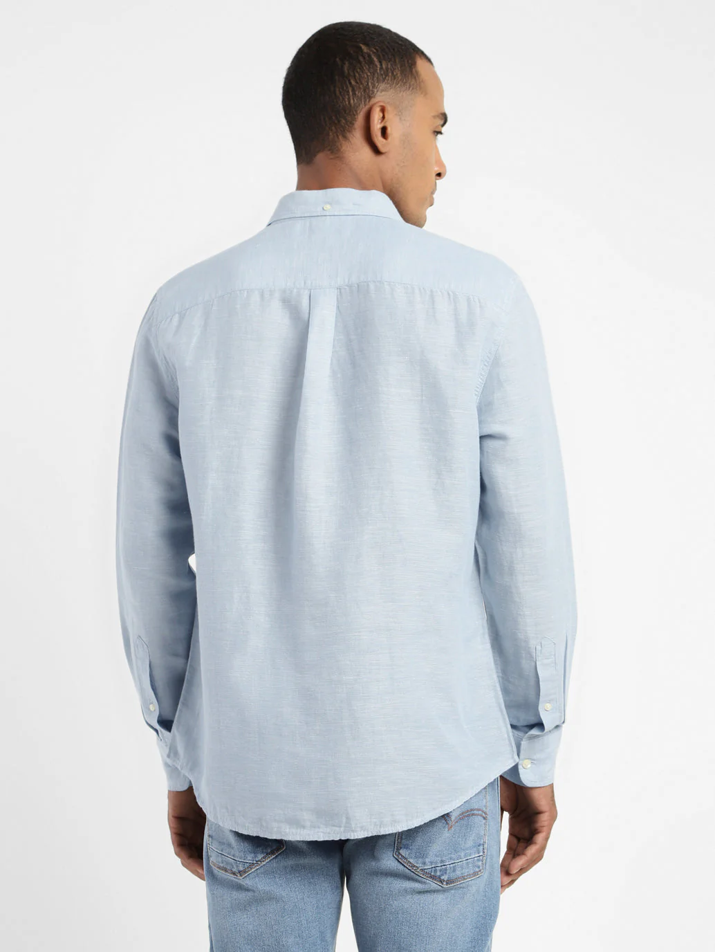 Men's Solid Spread Collar Linen Shirt - Image 3