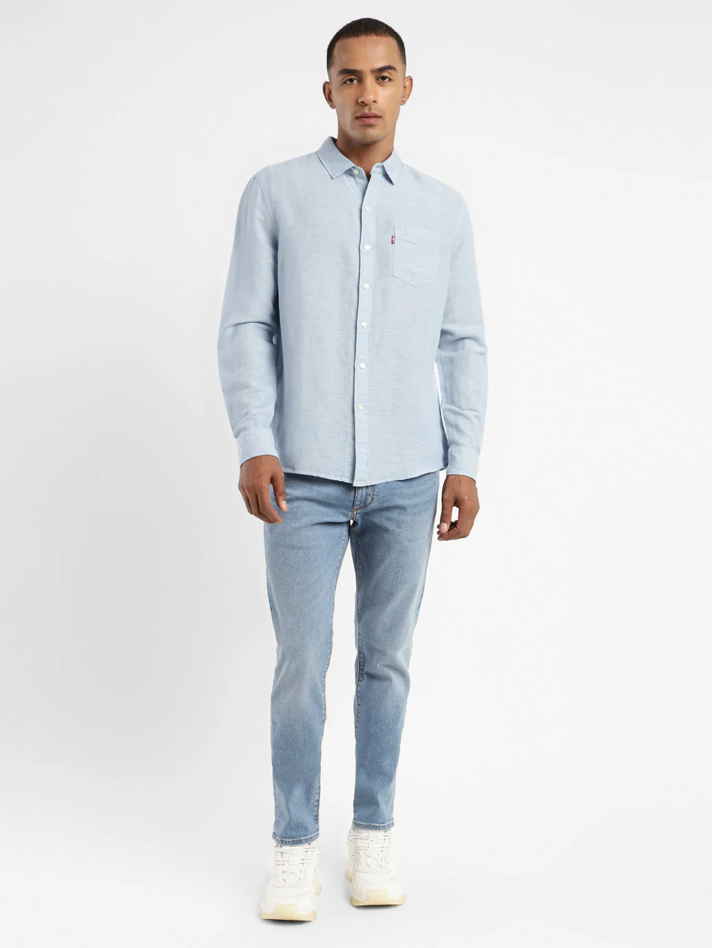 Men's Solid Spread Collar Linen Shirt - Image 6