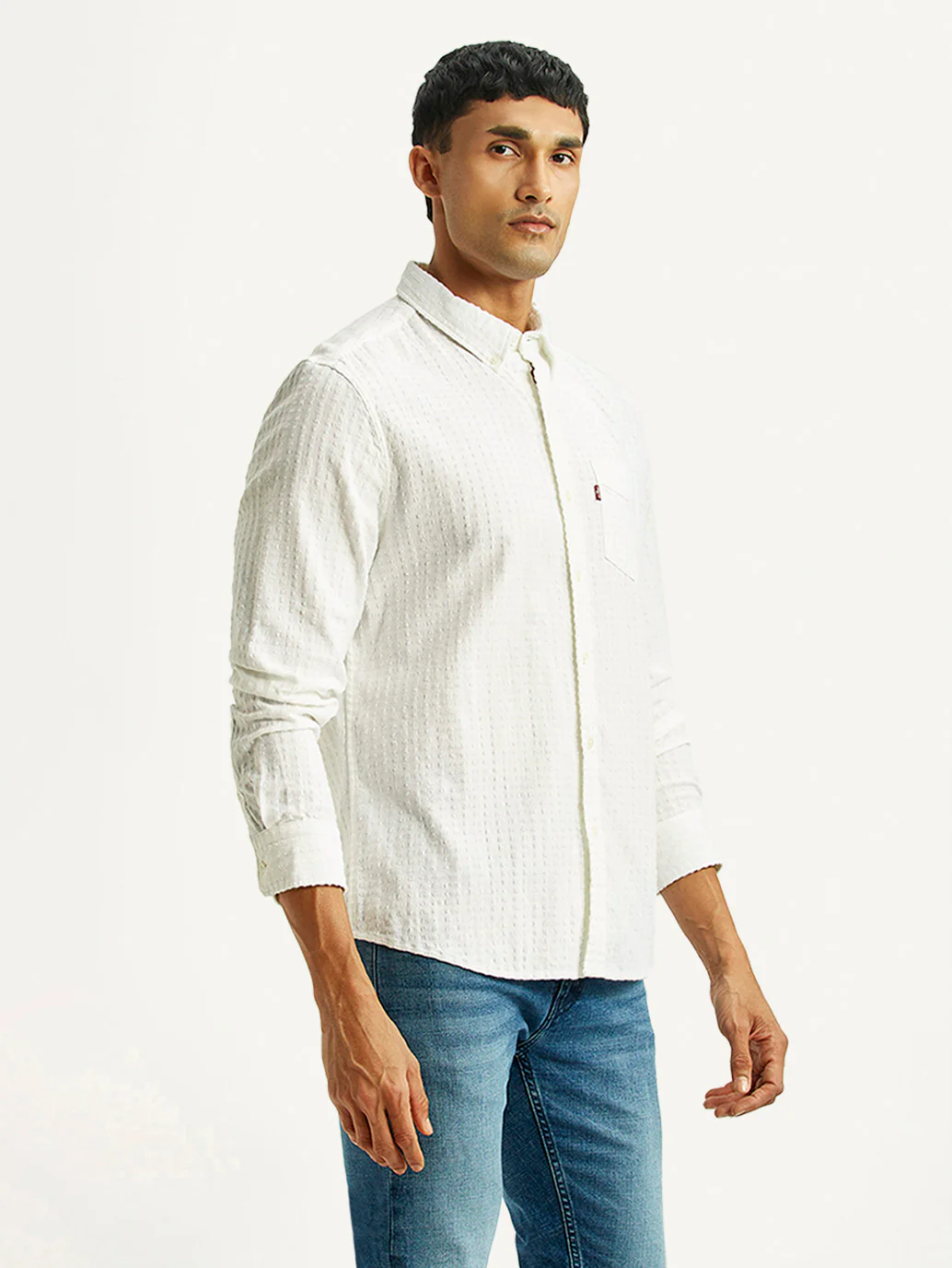 Men's Self Design White Slim Fit Shirt - Image 3