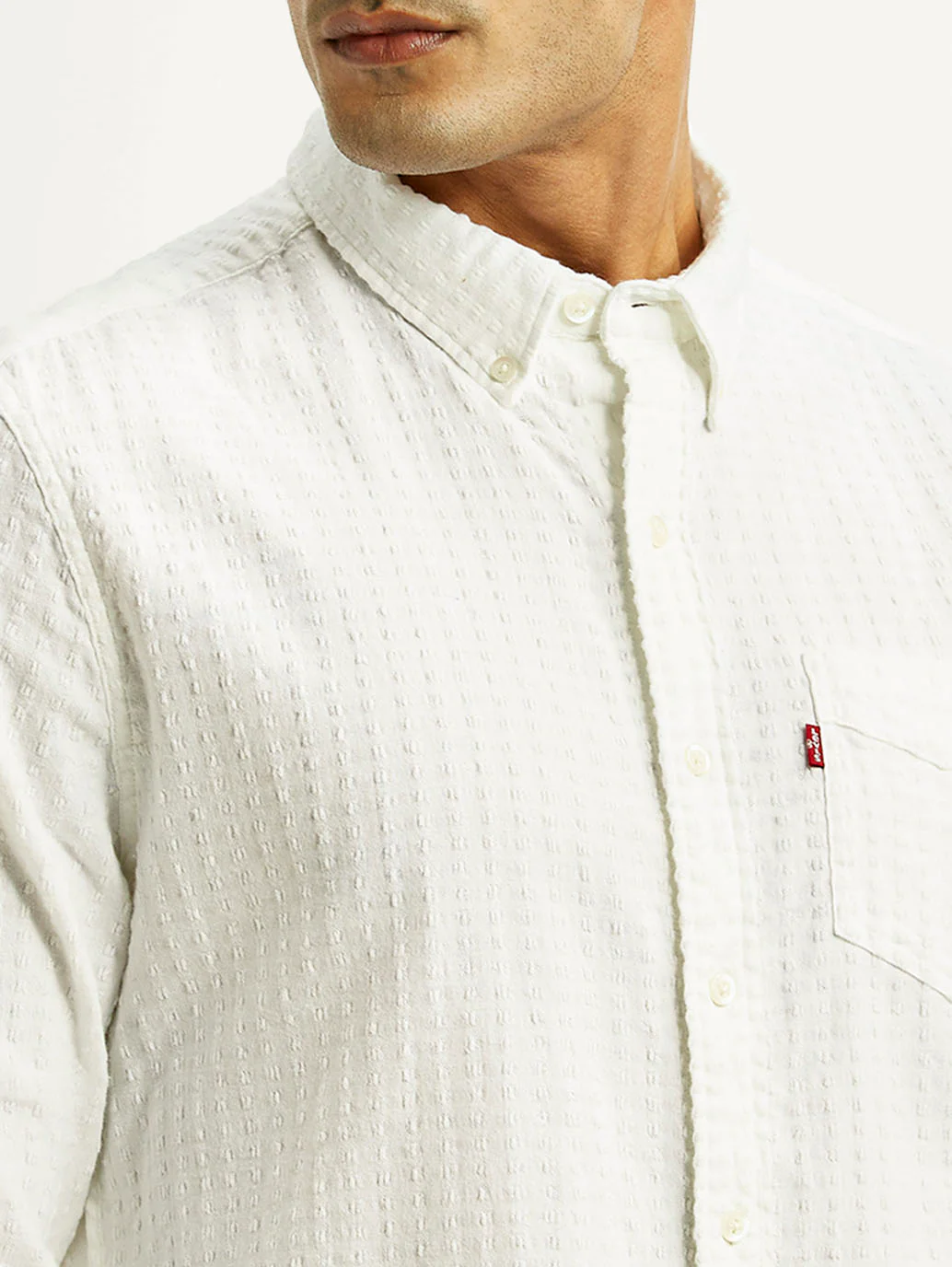 Men's Self Design White Slim Fit Shirt - Image 4